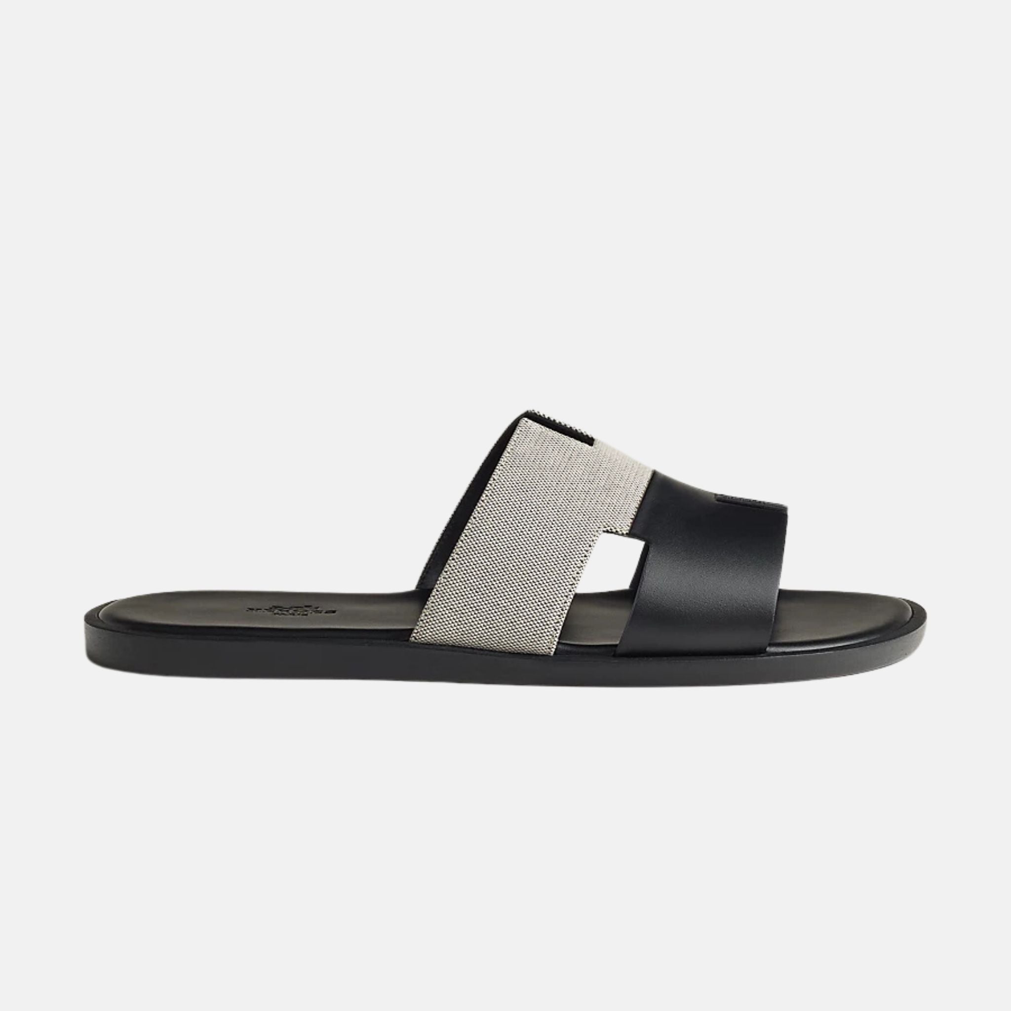 Hermes Izmir Sandal In H Canvas And Calfskin, Prunoir Noir, Side