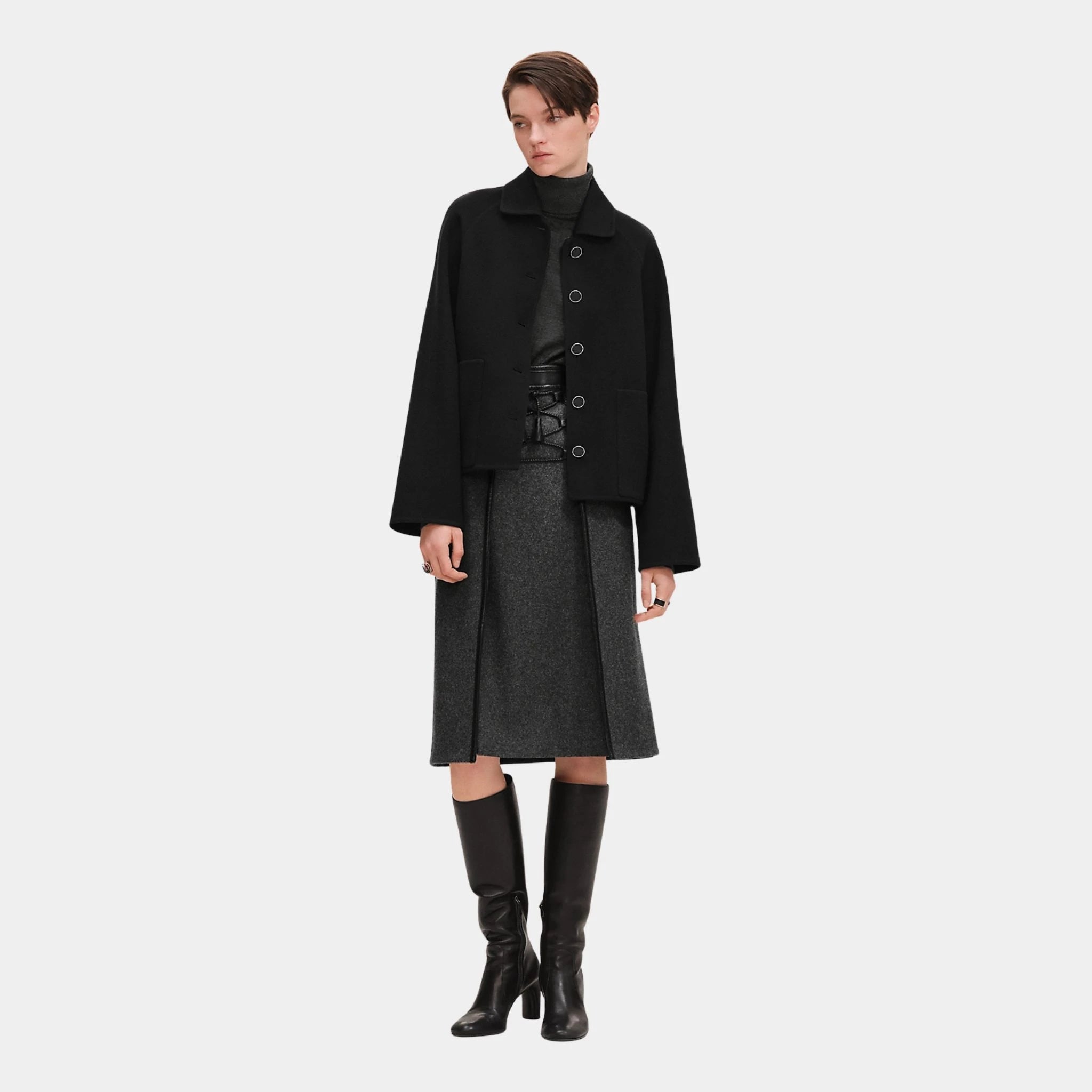 Hermes Jacket in Double-sided Cashmere, Noir, Front