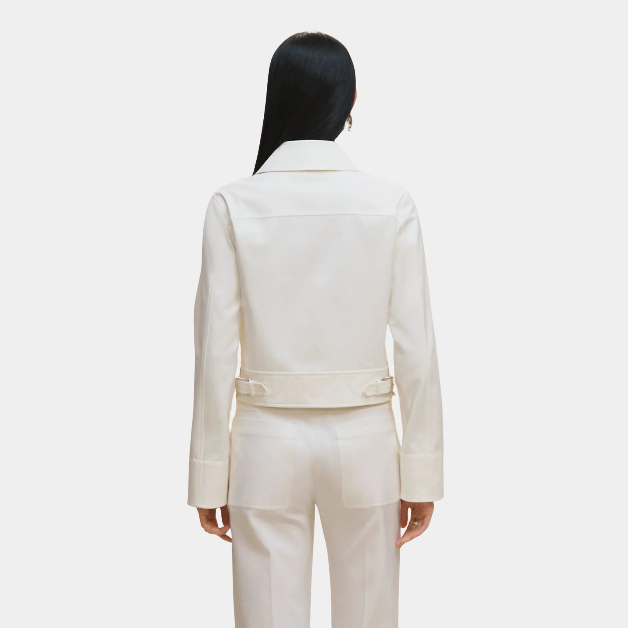 Hermes Jacket in Double Stretch Cotton Twill, Blanc Naturel, Back