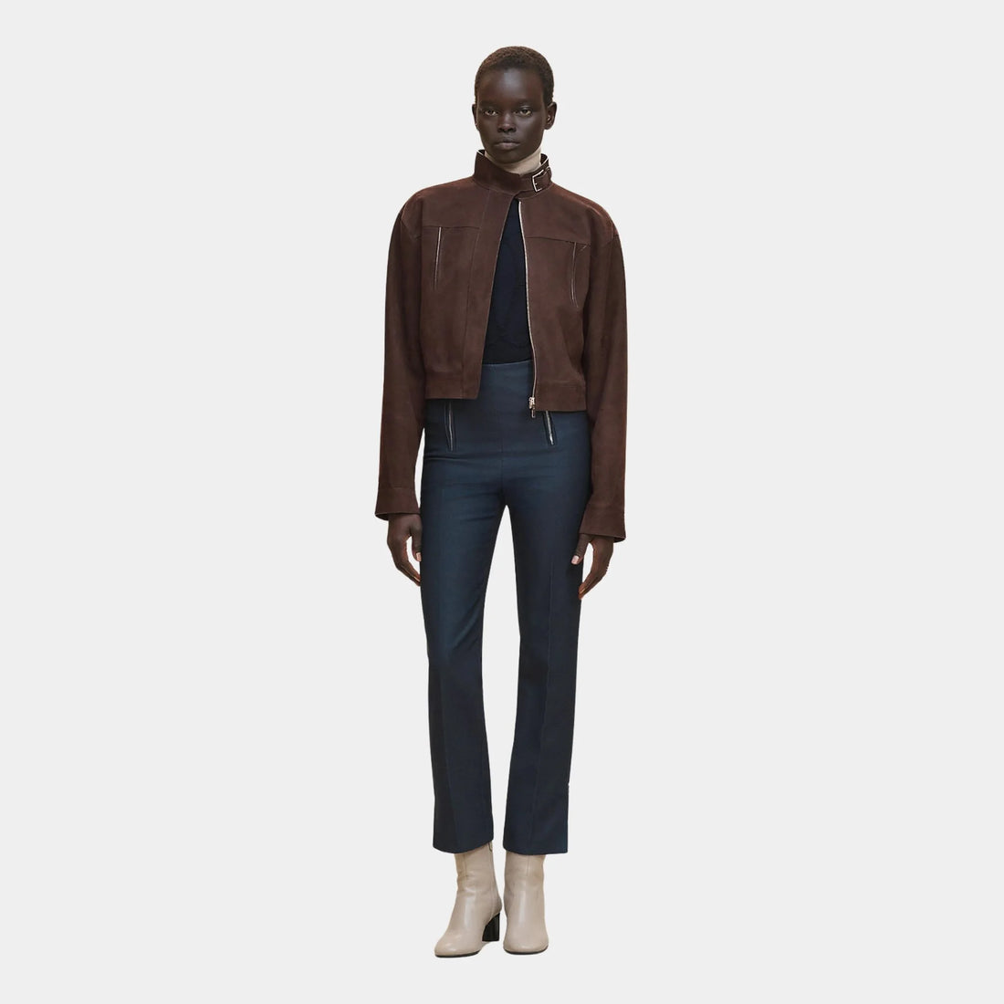 Hermes Jacket in Nubuck Calfskin, Marron Ebene, Front