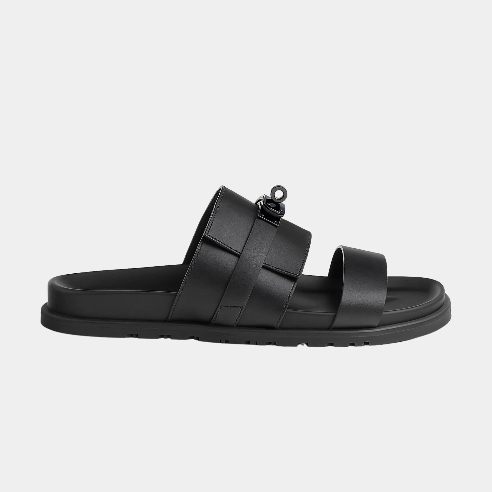 Hermes Jackson Sandal in Calfskin, Noir, Side