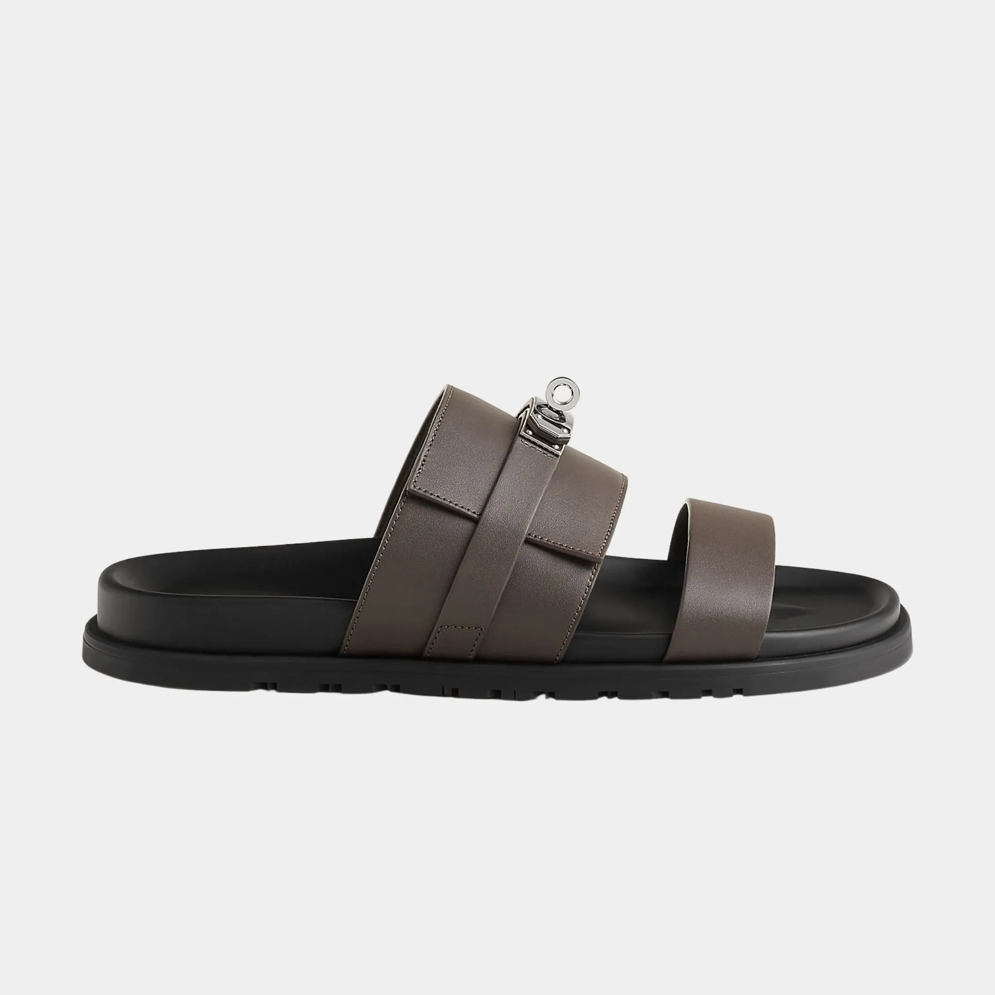 Hermes Jackson Sandal in Calfskin with Palladium Plated Buckle, Ecorce, Side