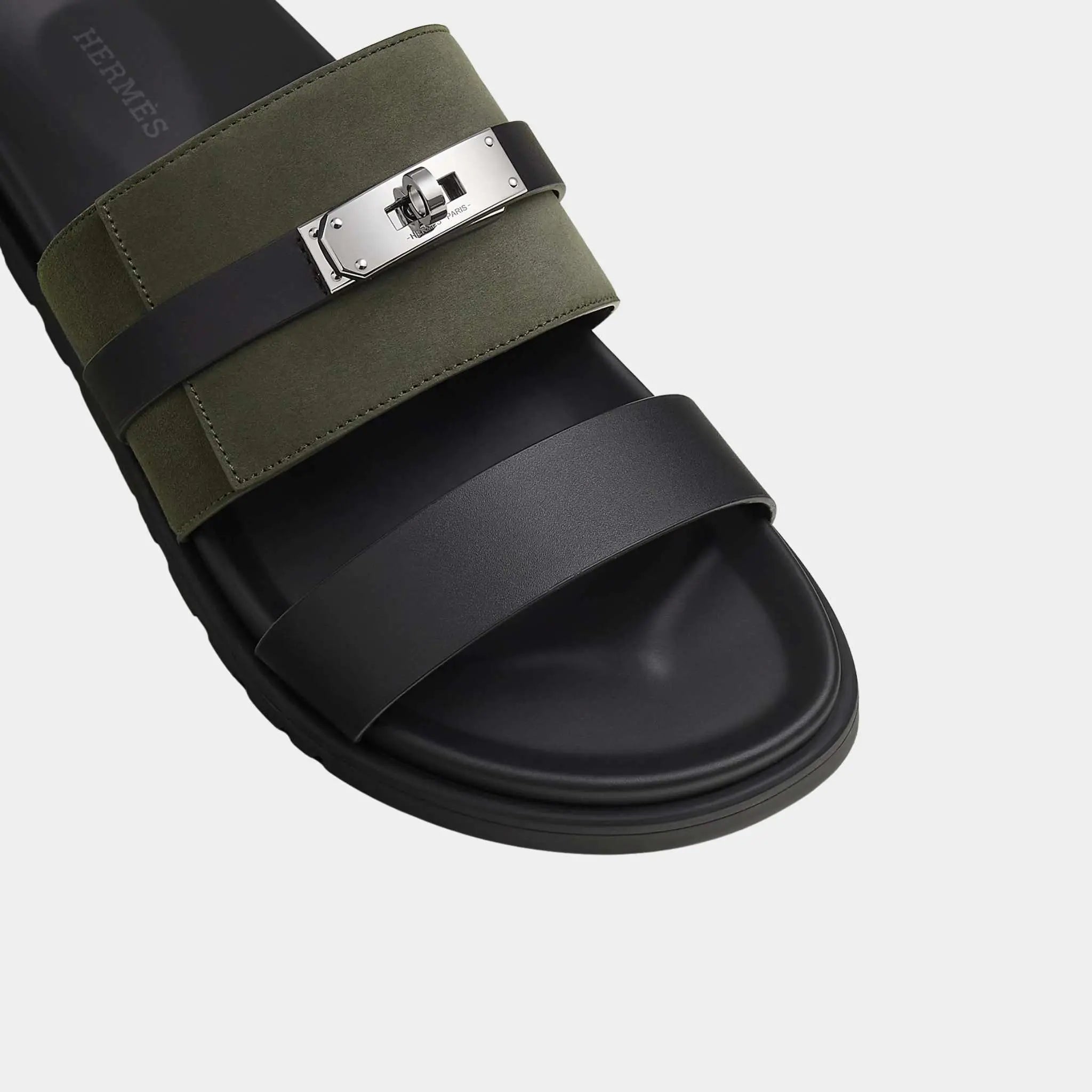 Hermes Jackson Sandal in Calfskin and Suede, Vert Foret, Top
