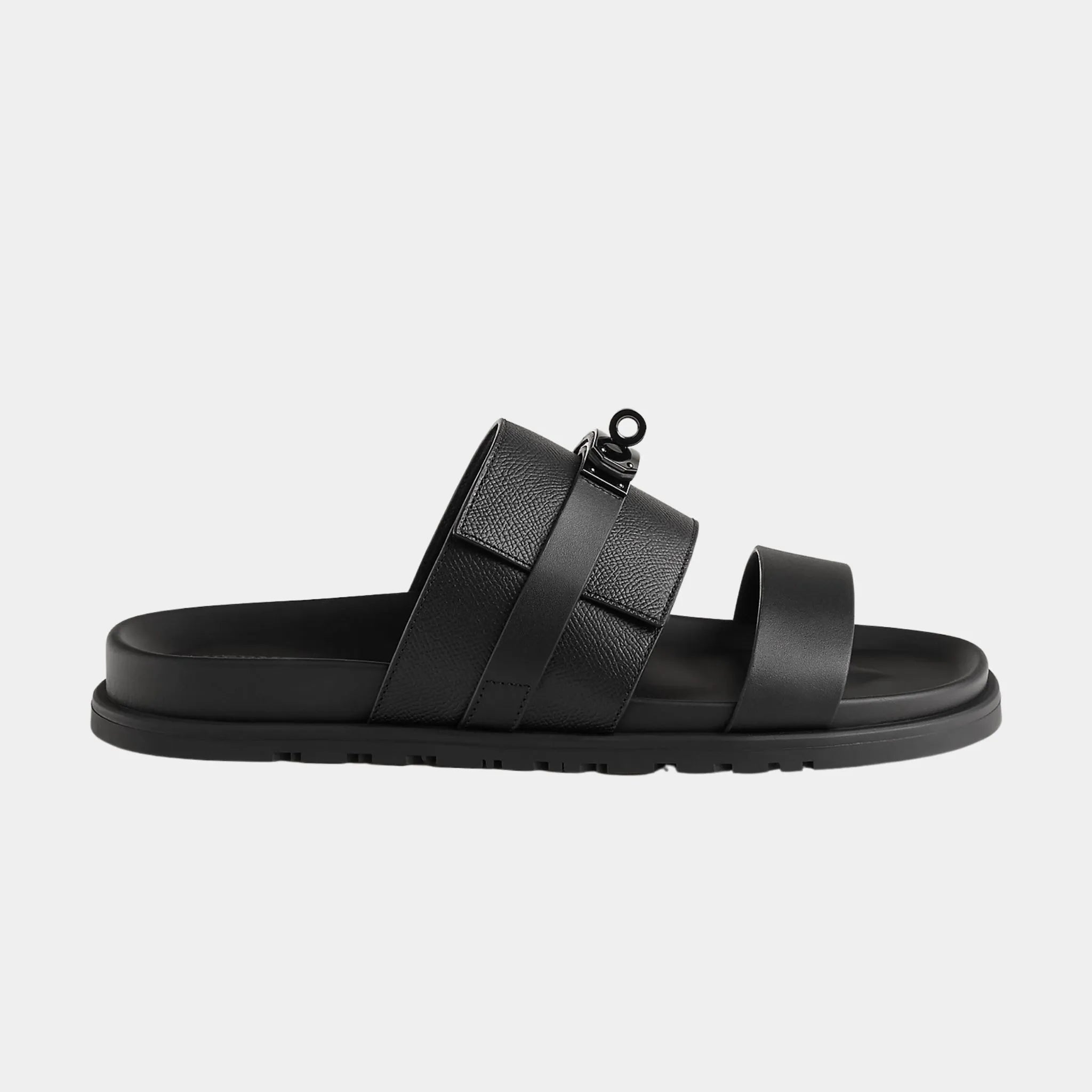 Hermes Jackson Sandal in Epsom Calfskin and Calfskin, Noir, Side