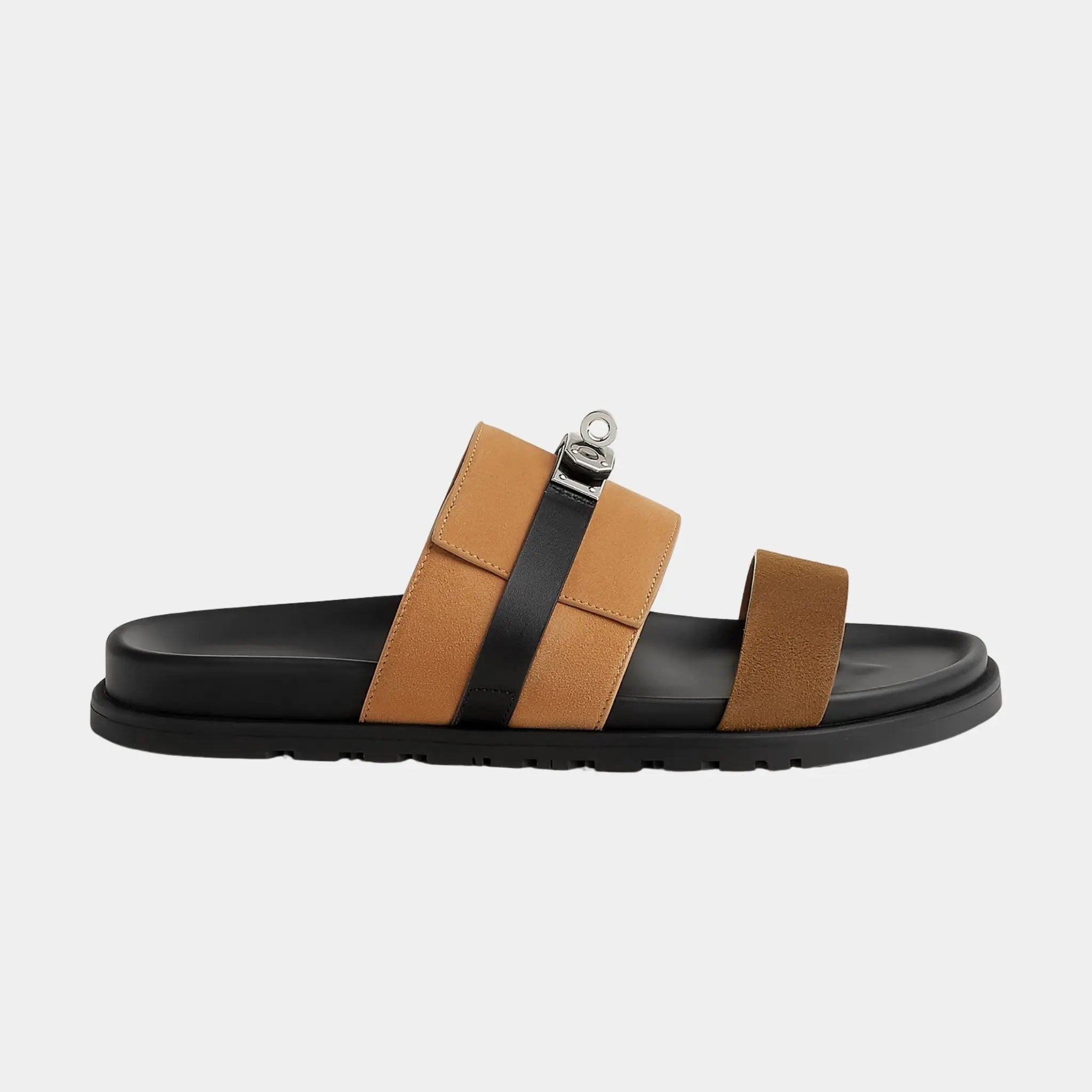 Hermes Jackson Sandals in Suede Goatskin And Calfskinm, Multicolor Brun Fume, Side
