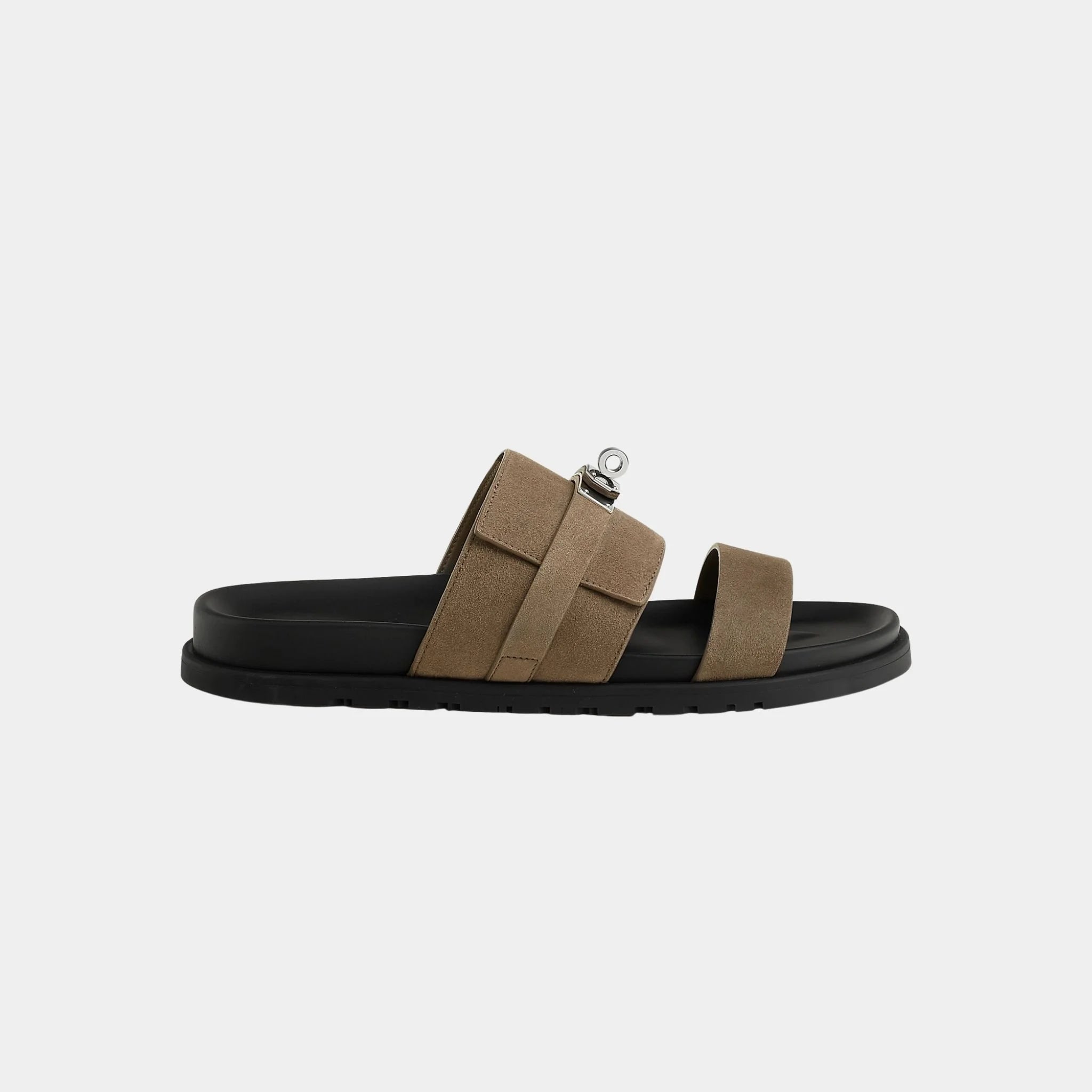 Hermes Jackson Sandals Suede Goatskin, Etoupe, Side