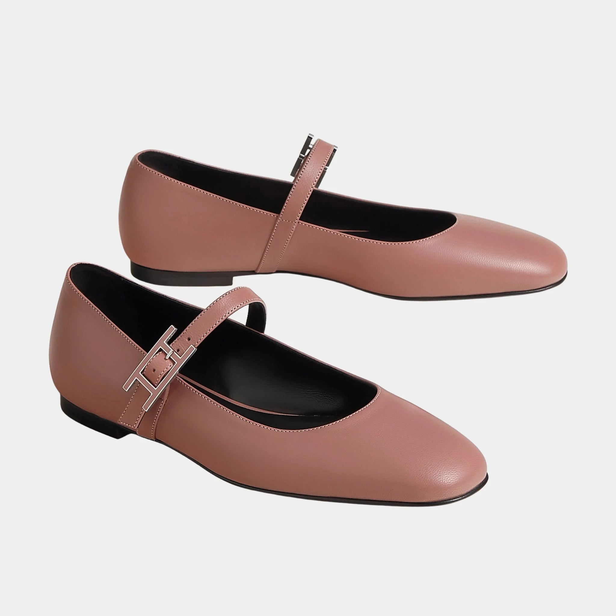 Hermes Jane Ballerinas in Goatskin, Rose Antique, Front