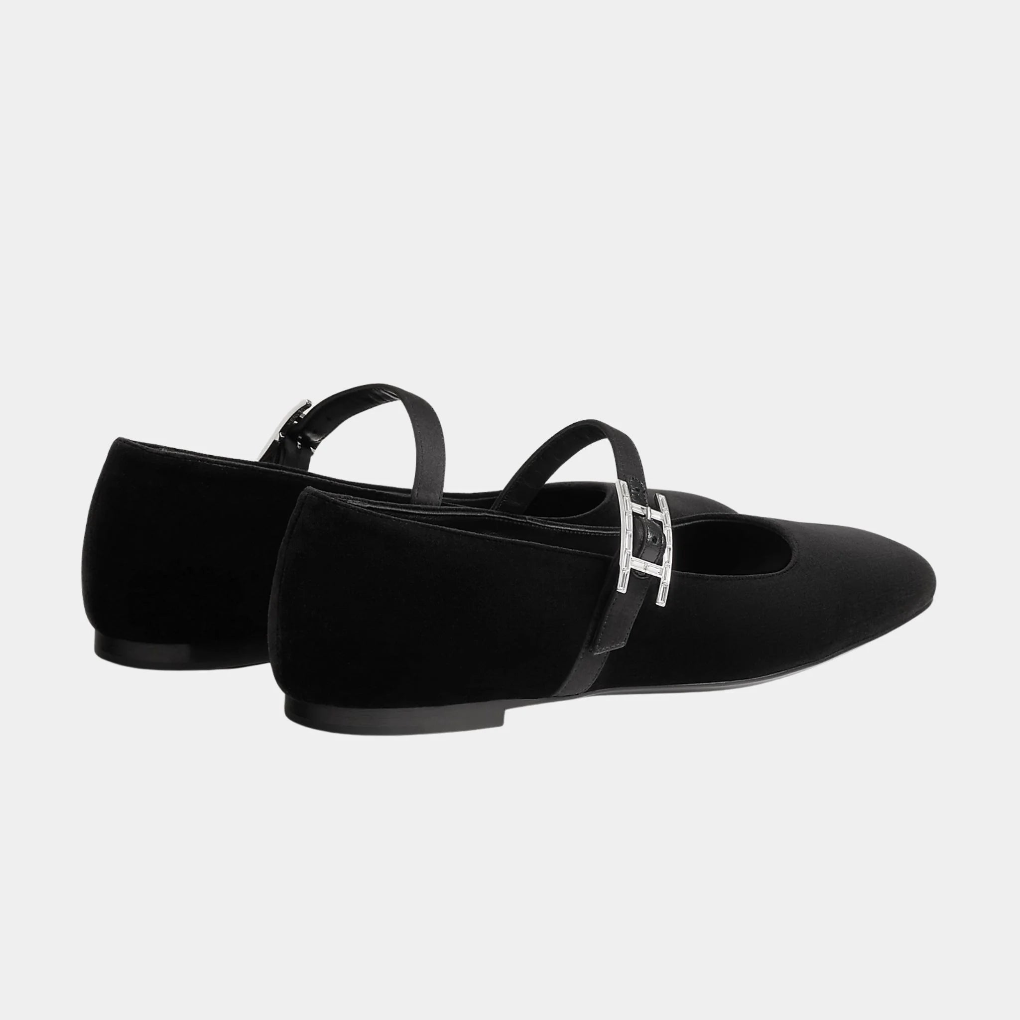 Hermes Jane Ballerinas in Velvet and Satin Fabric, Noir, Back