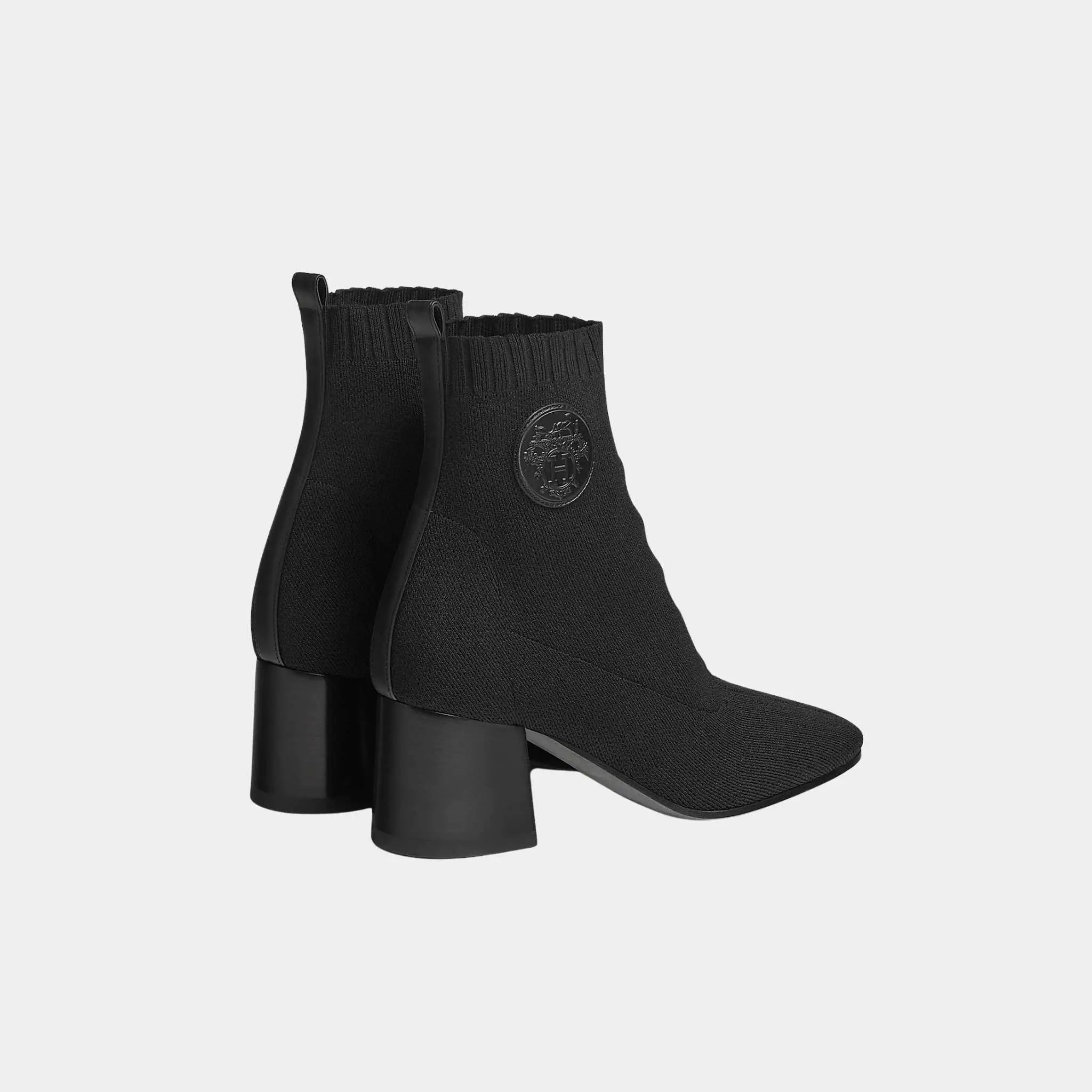 Jenna 60 Ankle Boots Black Knit and Calfskin, Black, Back