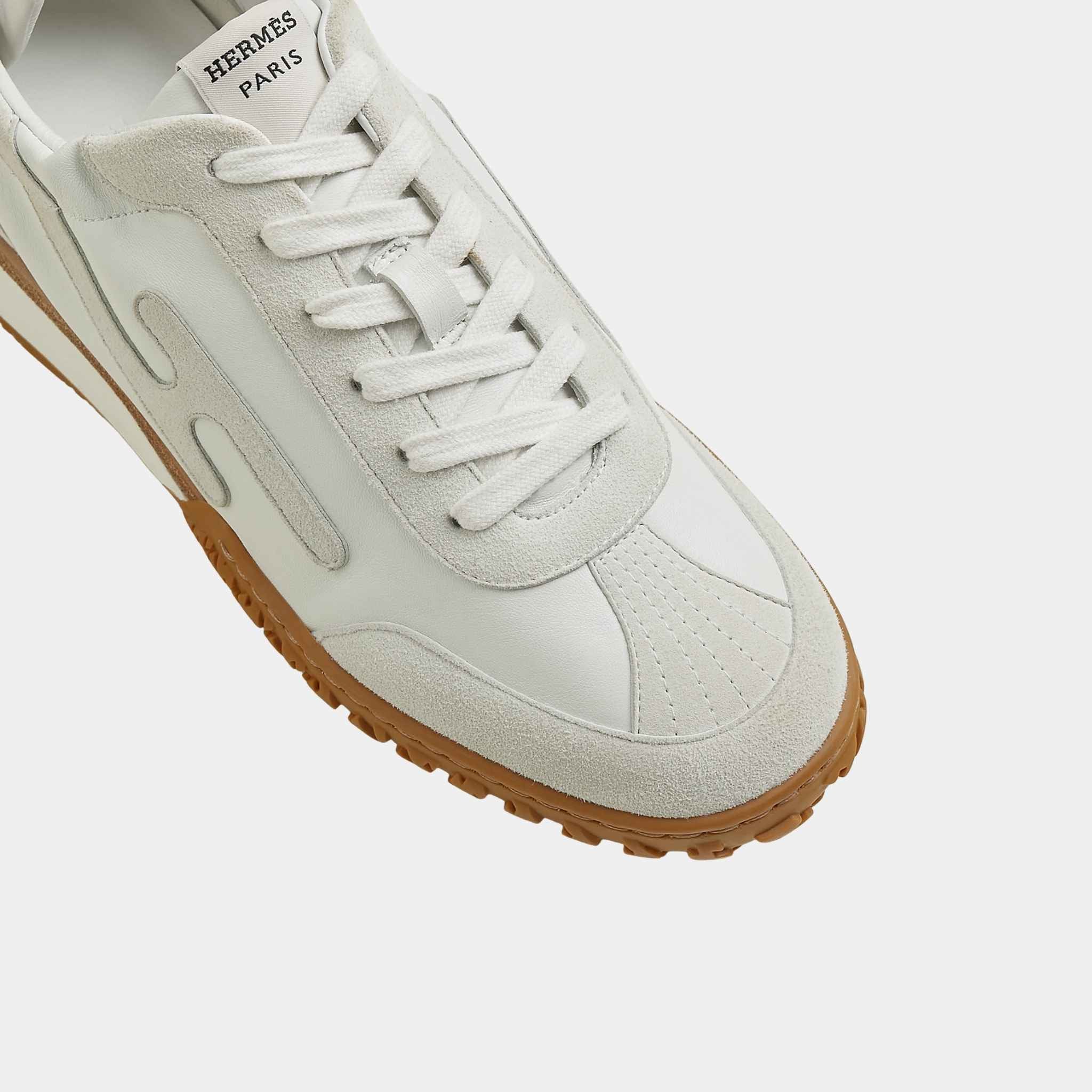 Hermes Jet Sneaker in Nappa Leather and Suede Goatskin, Blanc, Top