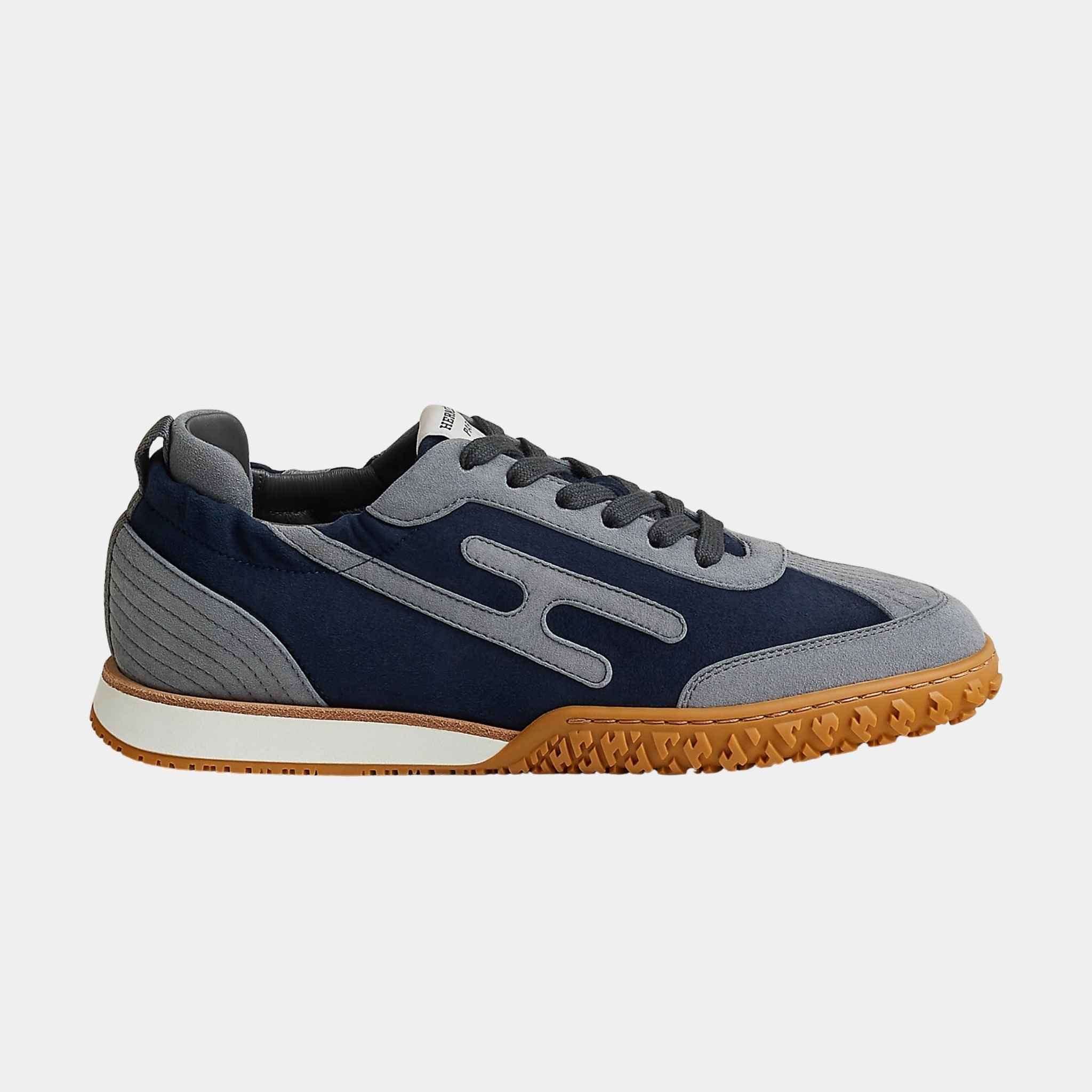 Hermes Jet Sneaker in Suede Goatskin, Rose Antique, Marine, Gris Orage, Side