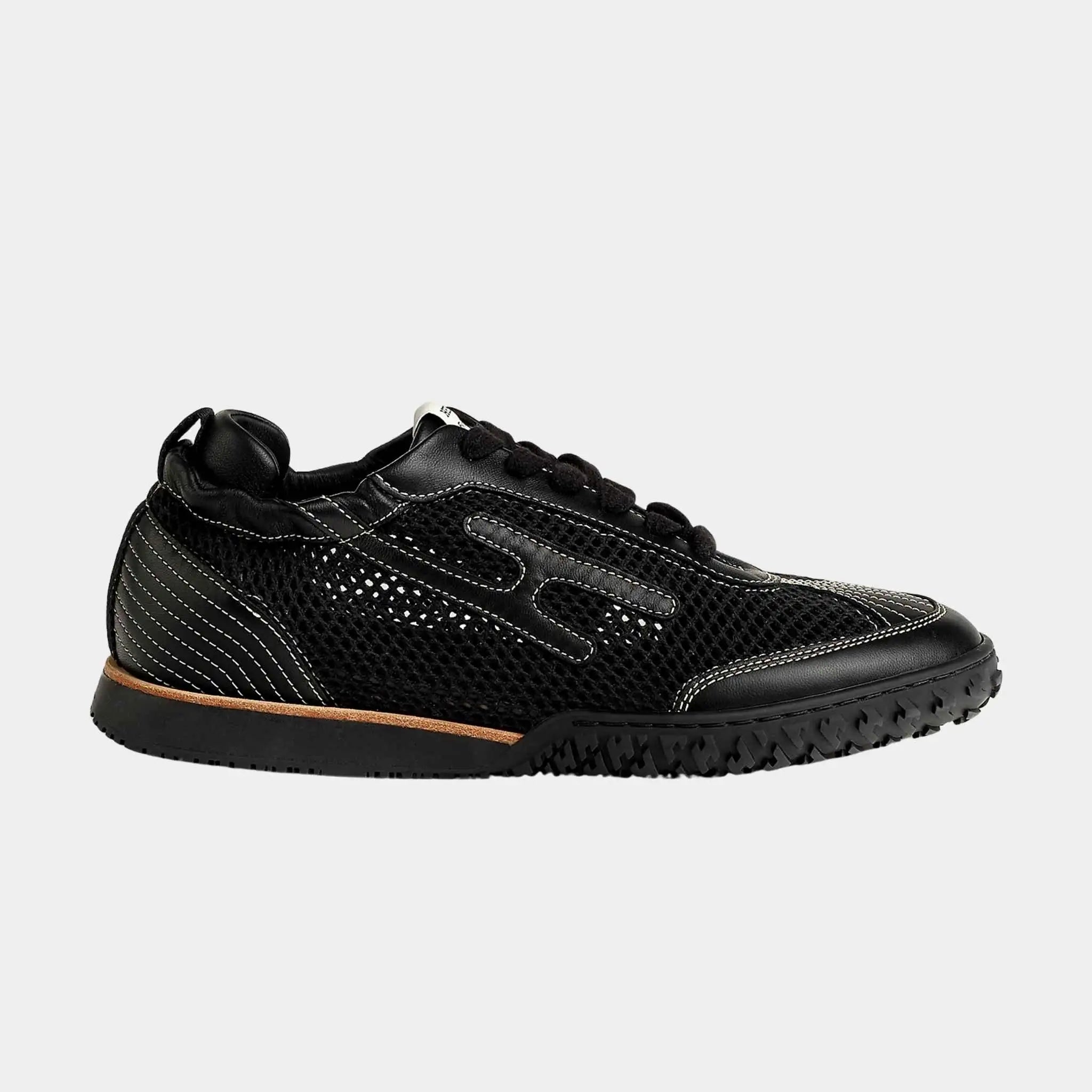 Hermes Jet Sneakers in Crochet Knit and Nappa Leather, Noir, Side