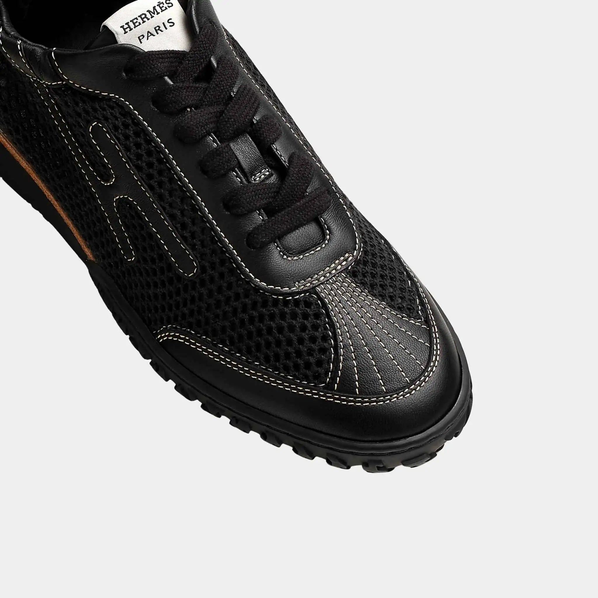 Hermes Jet Sneakers in Crochet Knit and Nappa Leather, Noir, Top