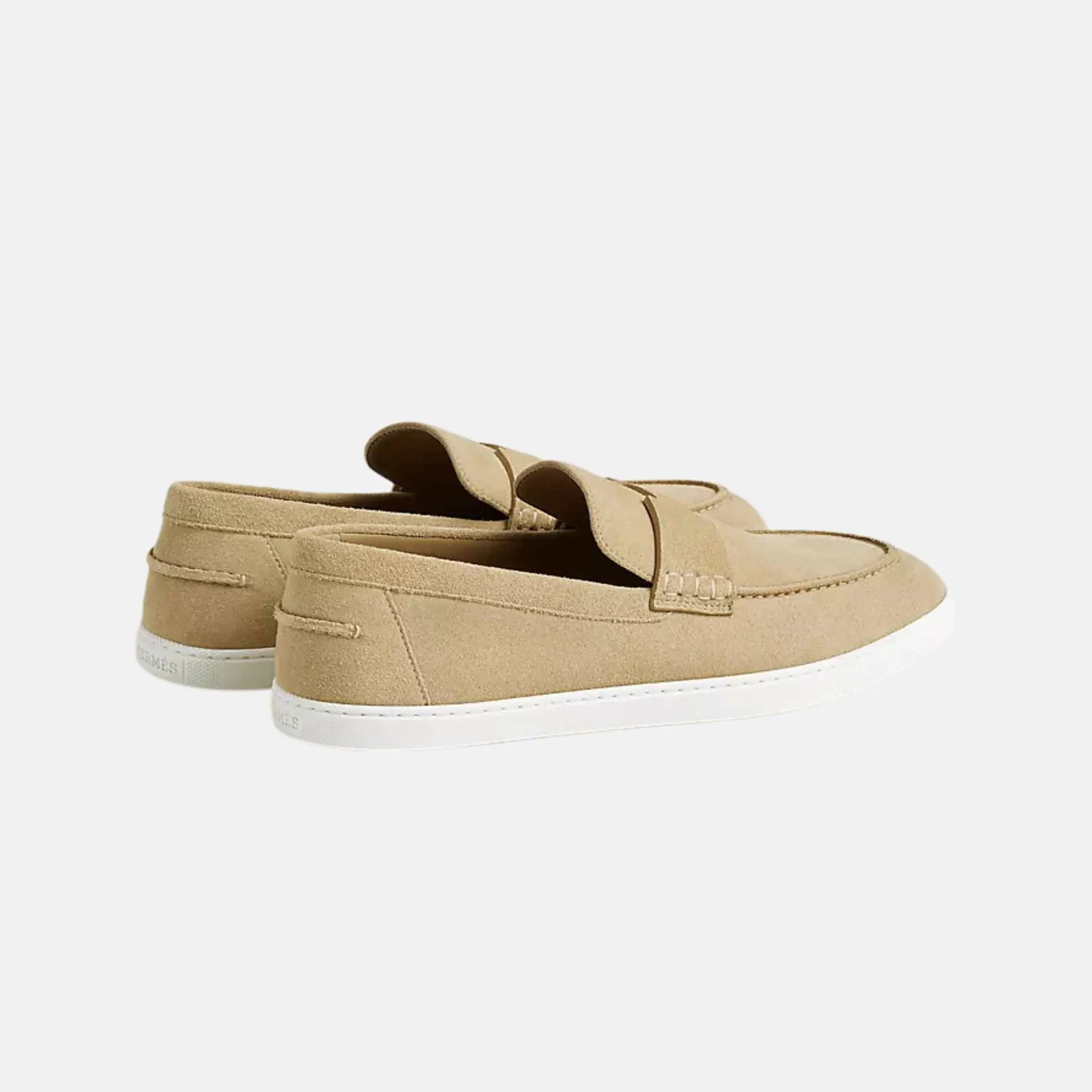 Hermes Job Loafer Suede Calfskin, Beige Albatre, Rear
