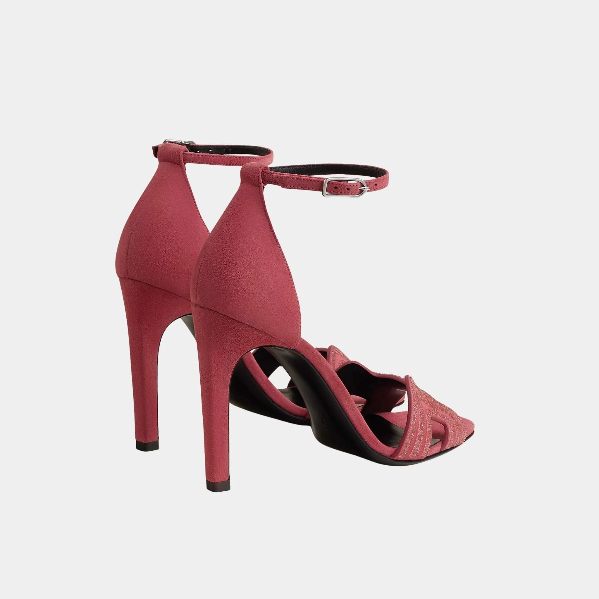 Hermes Joy 105 Sandals Suede Goatskin with Arcane Motif, Rose Amarante, Back