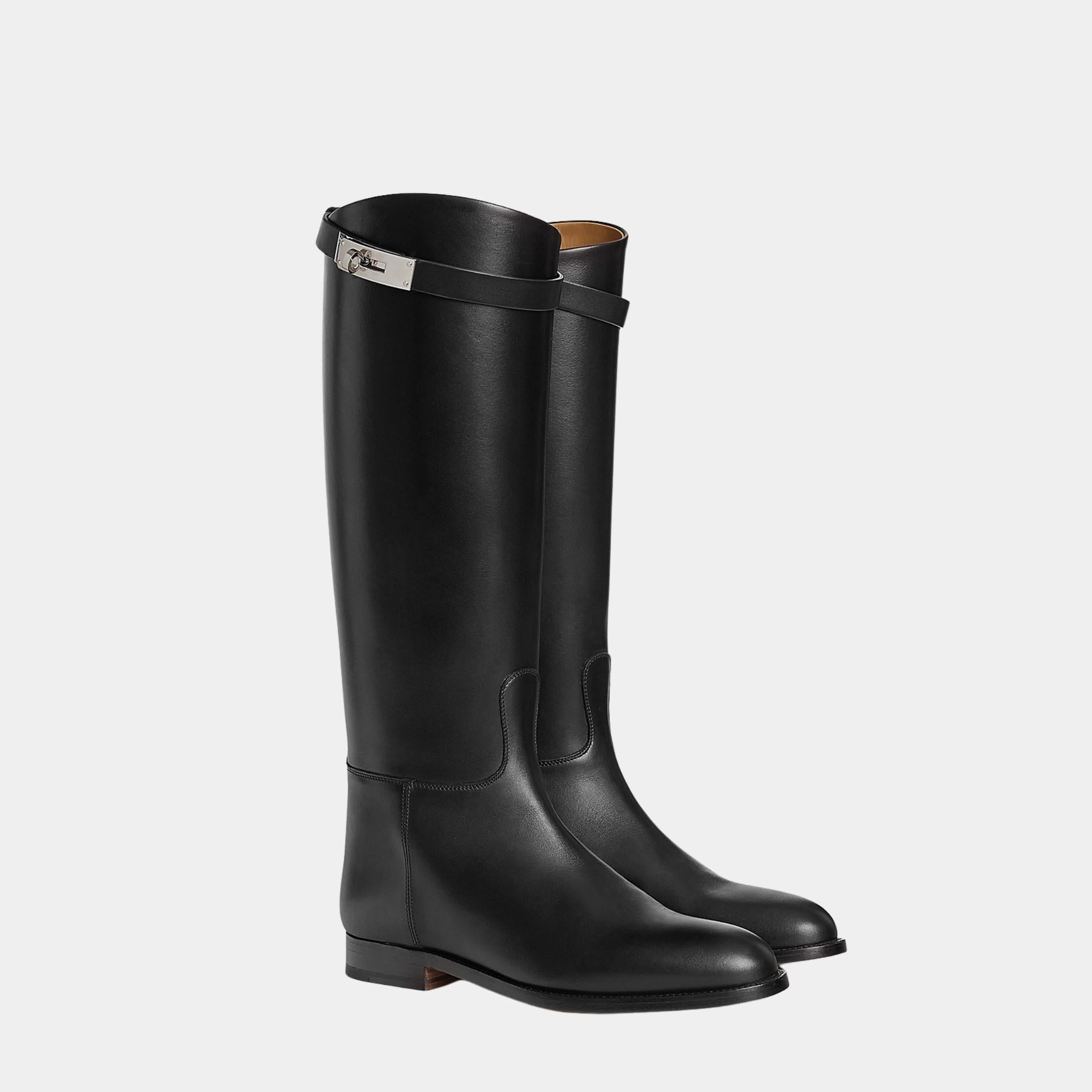 Hermes Jumping Boots in Box Calfskin, Noir, Front