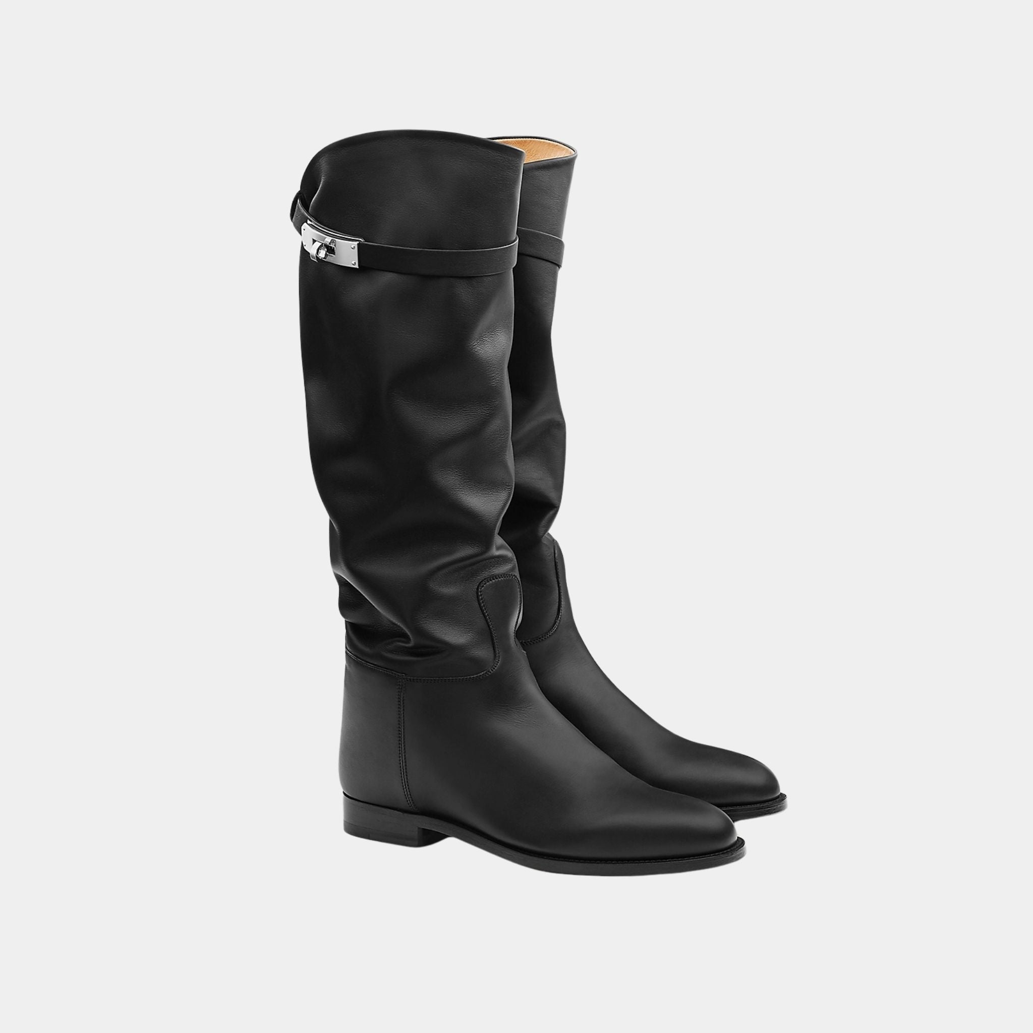 Hermes Jumping Boots in Supple Calfskin, Noir, Front