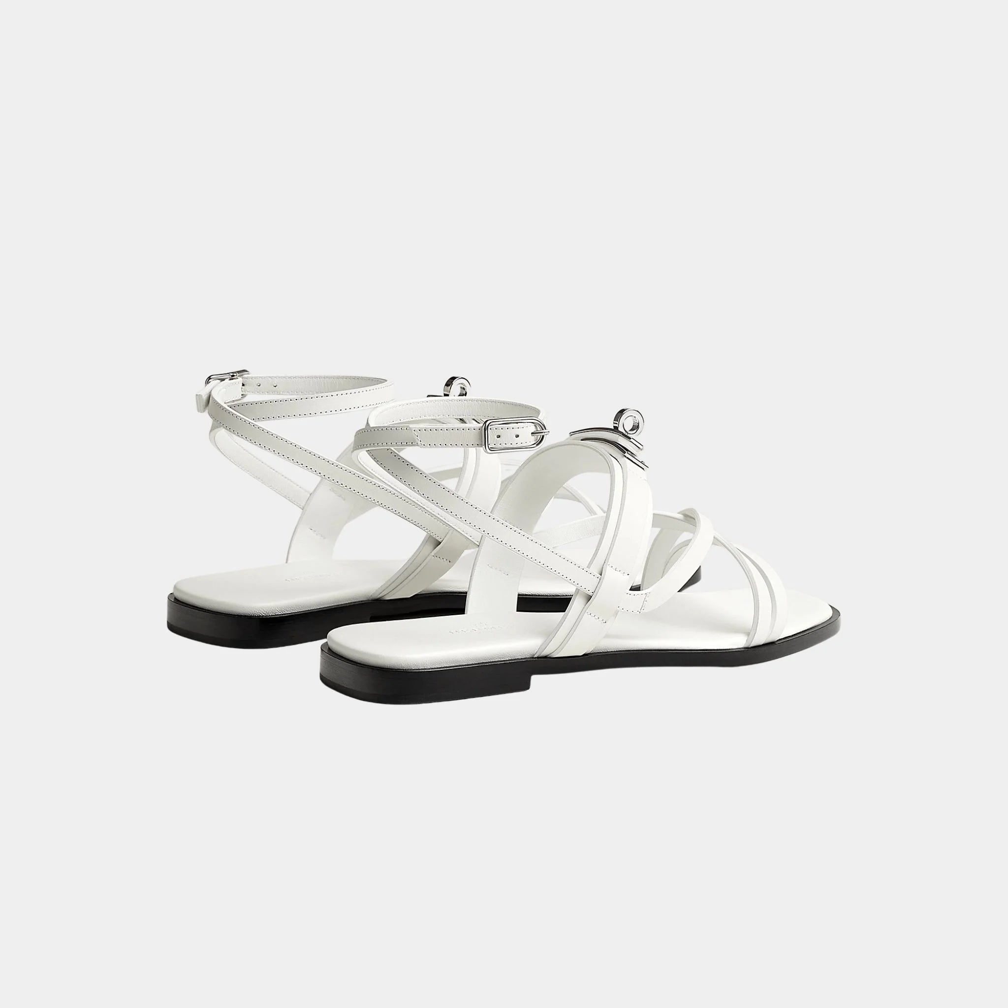 Hermes June Sandals with Straps in Calfskin, Blanc, Back