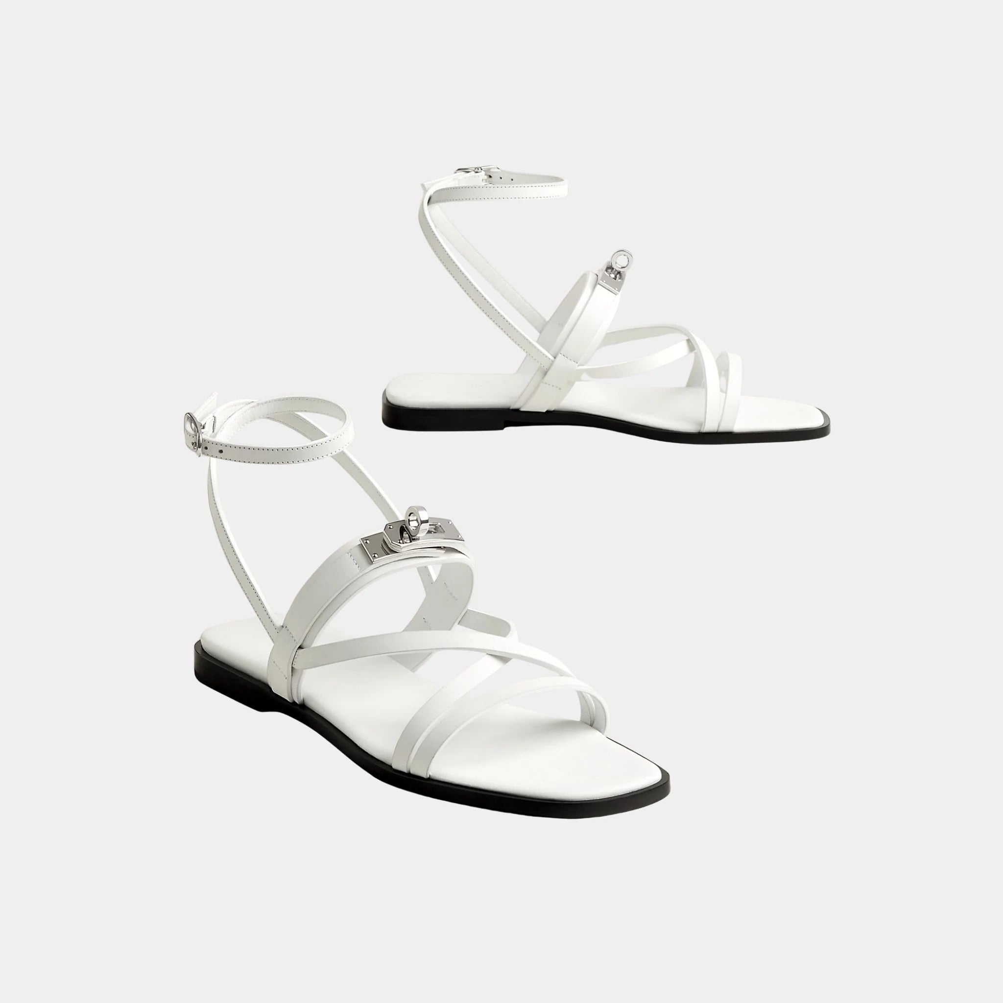 Hermes June Sandals with Straps in Calfskin, Blanc, Front