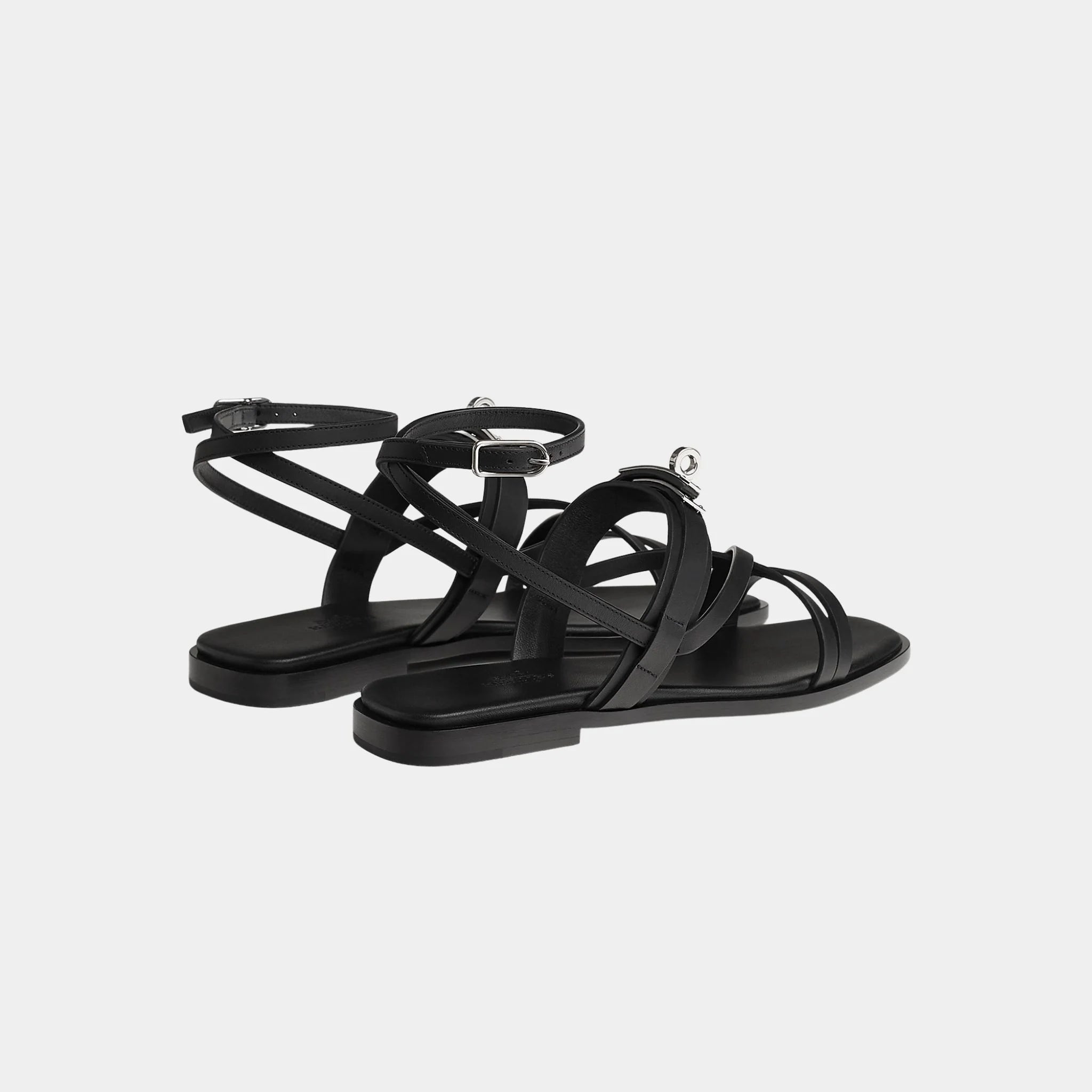Hermes June Sandals with Straps in Calfskin, Noir, Back