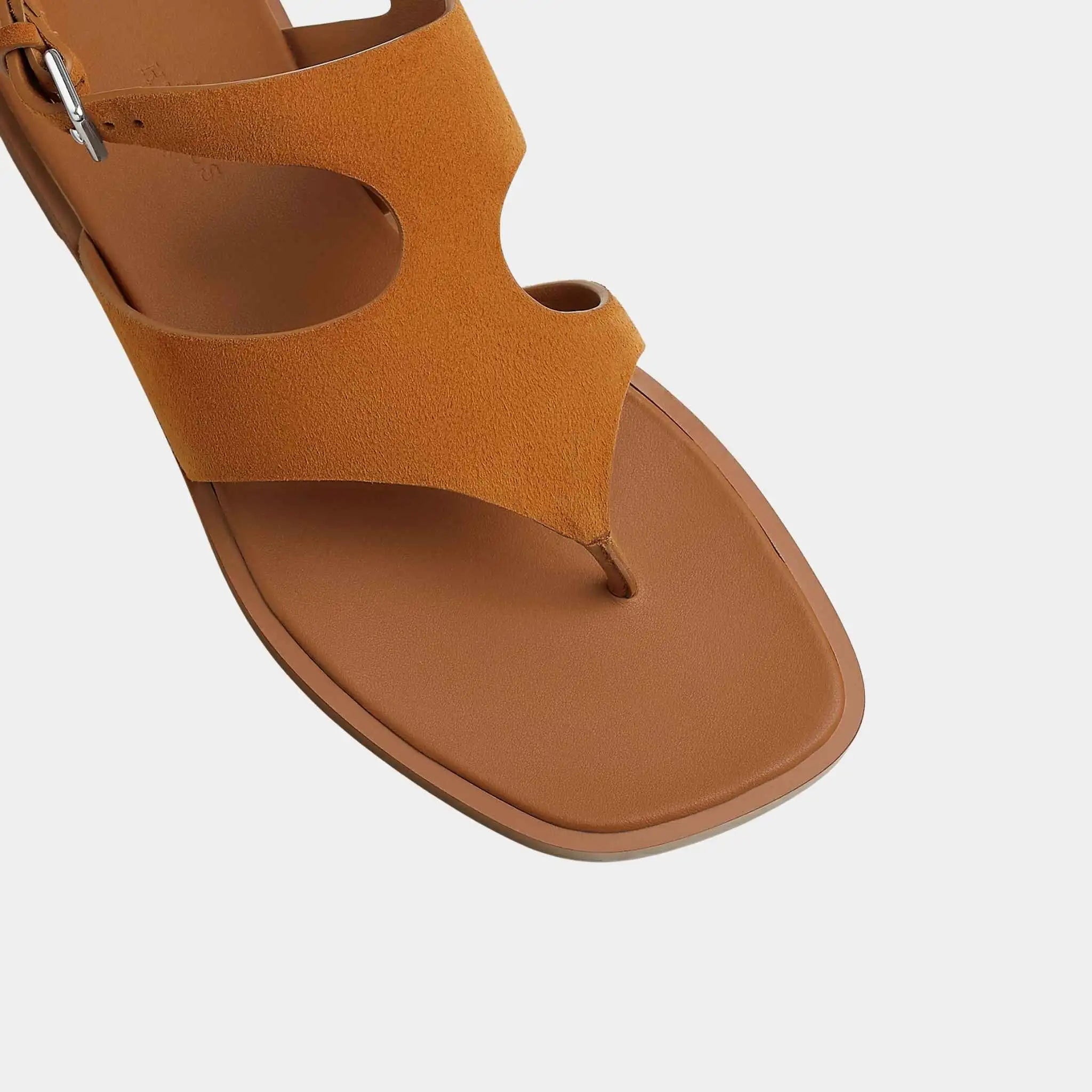 Hermes Karen Sandals in Suede Goatskin, Naturel, Top