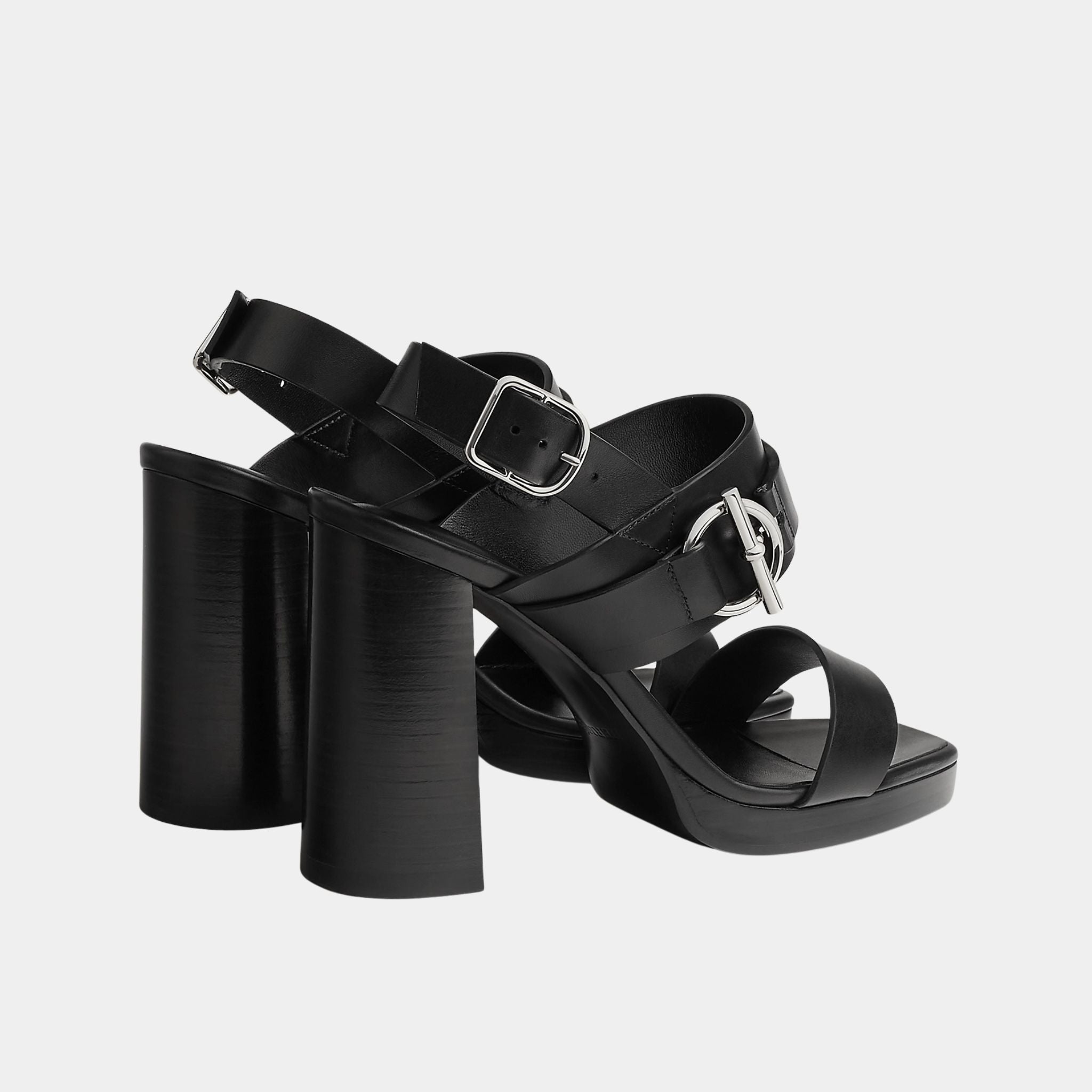 Hermes Keen 90 High Heel Sandal in Calfskin, Noir, Back