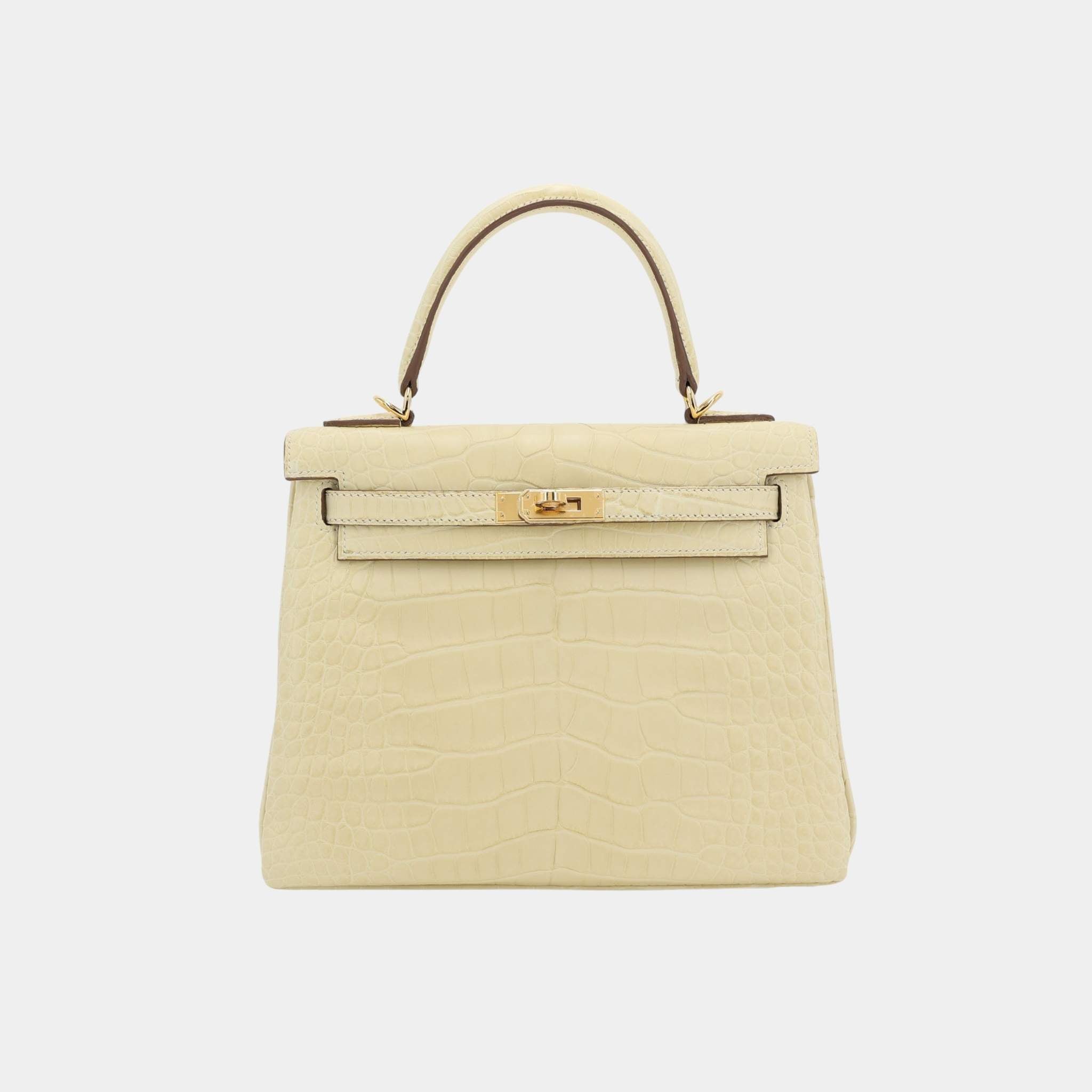 Hermes Kelly 25 Alligator Vanille GHW, Front