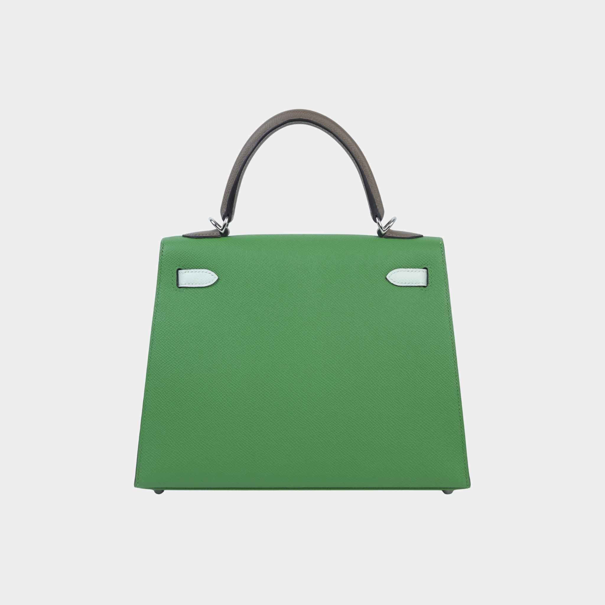 Hermes Kelly 25 Epsom Sellier Etoupe/Vert Fizz/Vert Yucca PHW, Back
