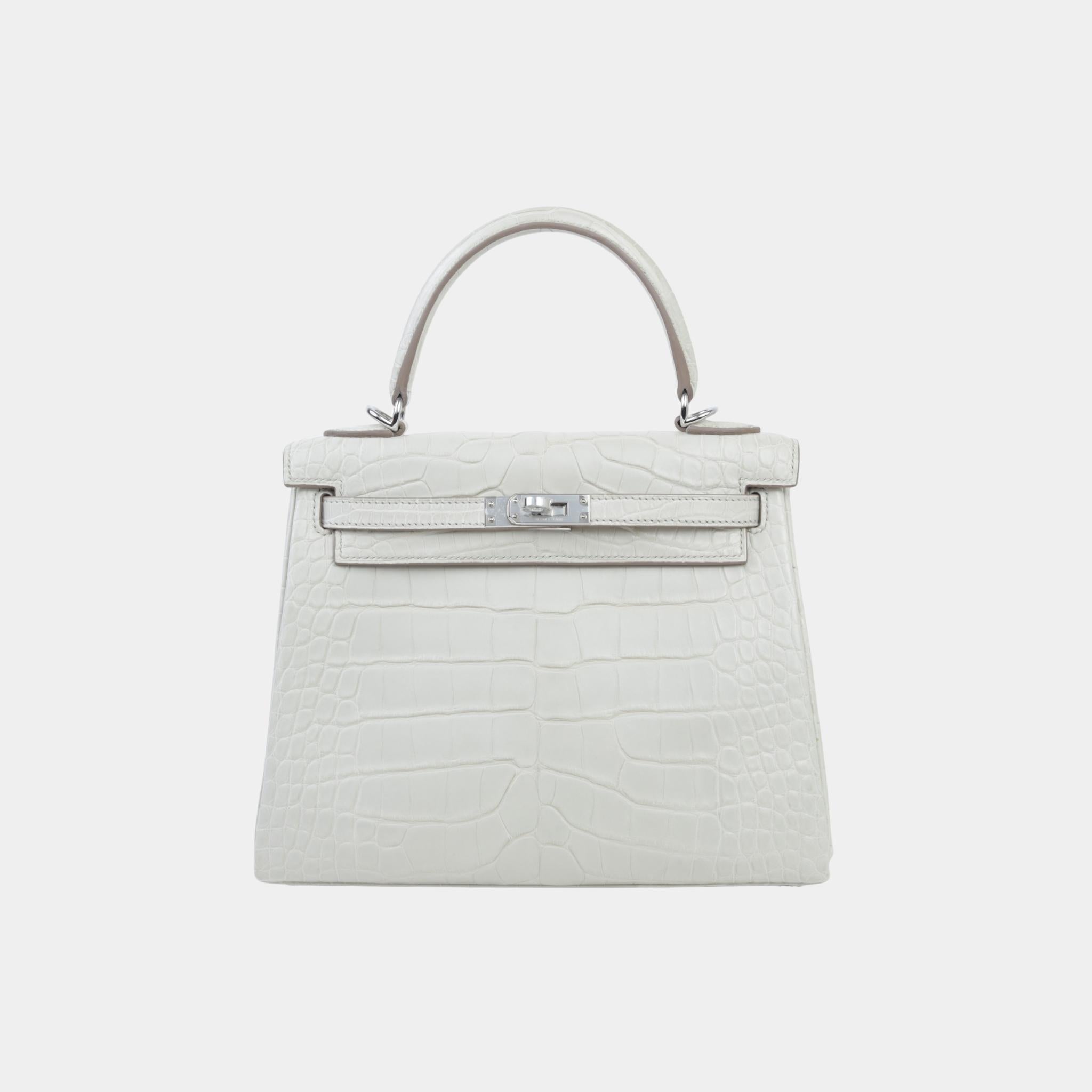 Hermes Kelly 25 Matte Alligator Beton PHW, Front