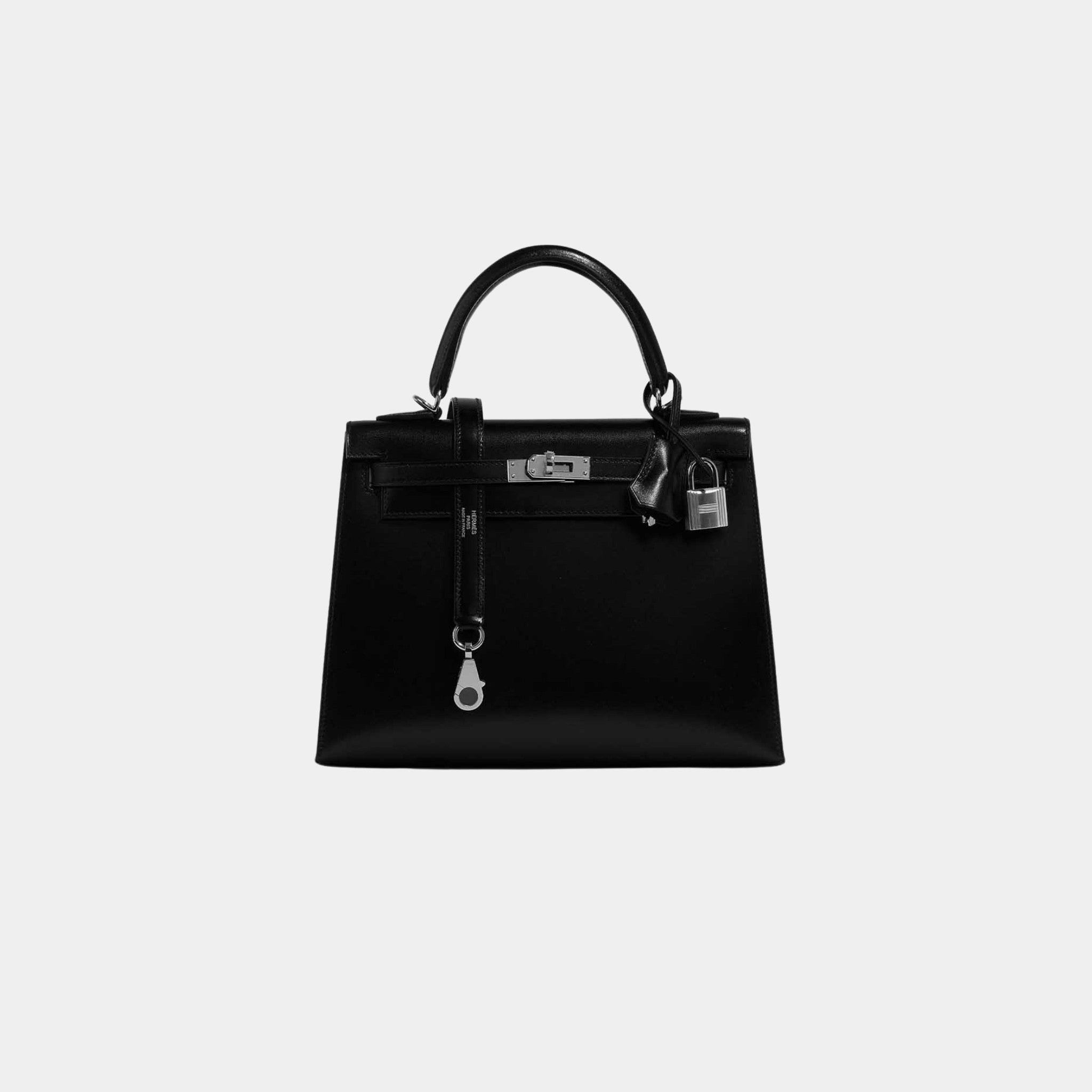 Hermes Kelly 25 Sellier Box Calf Leather Black PHW, Front