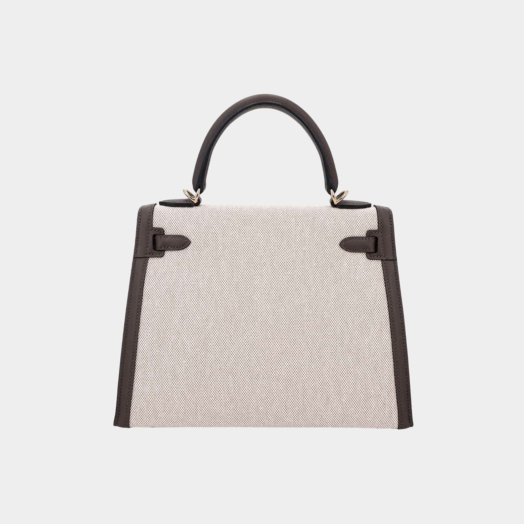 Hermes Kelly 25 Sellier Swift-Canvas Beige/Ecorce PBHW, Back