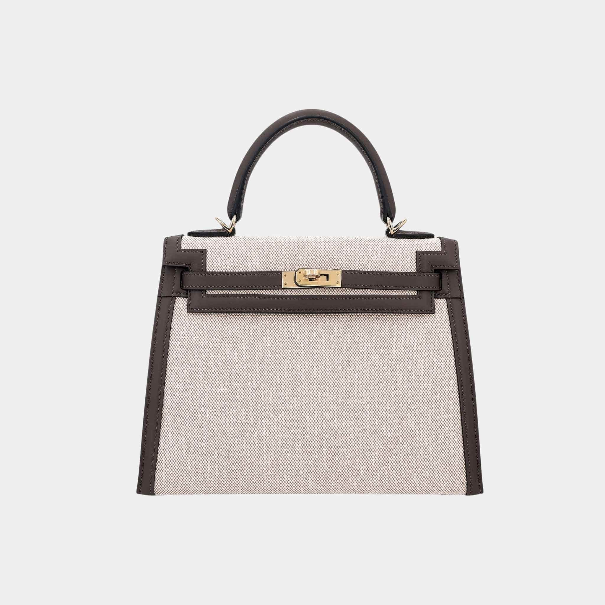 Hermes Kelly 25 Sellier Swift-Canvas Beige/Ecorce PBHW, Front