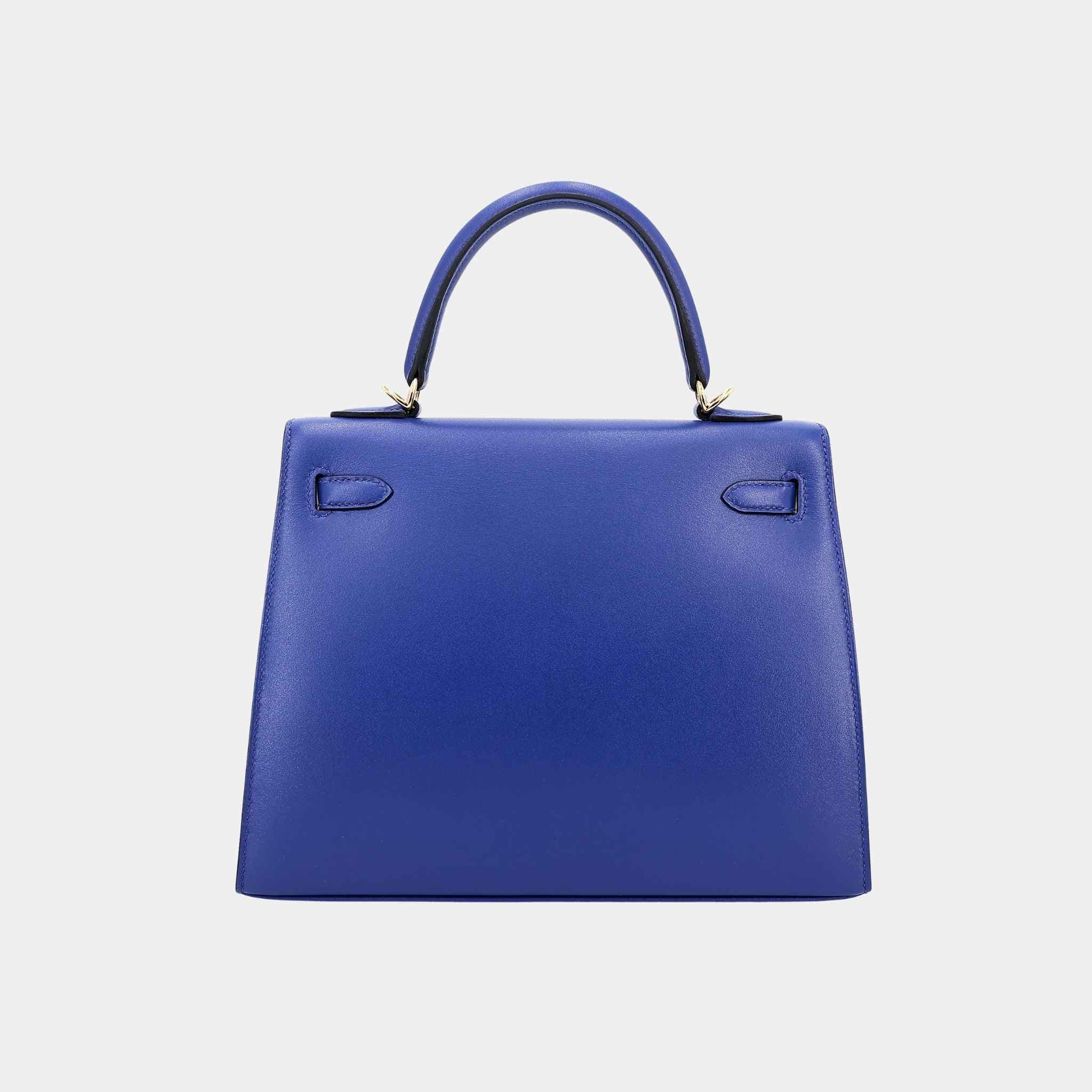 Hermes Kelly 25 Sellier Tadelakt Bleu Electrique GHW, Back