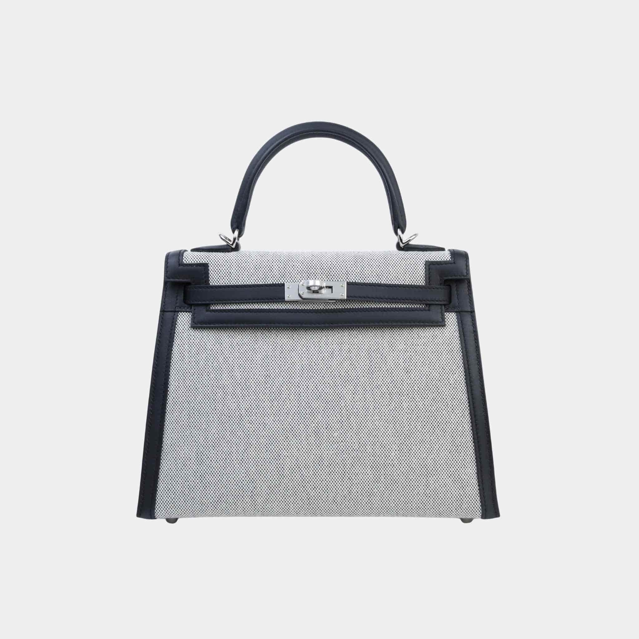 Hermes Kelly 25 Sellier Toile So H Canvas-Swift Black PHW, Front
