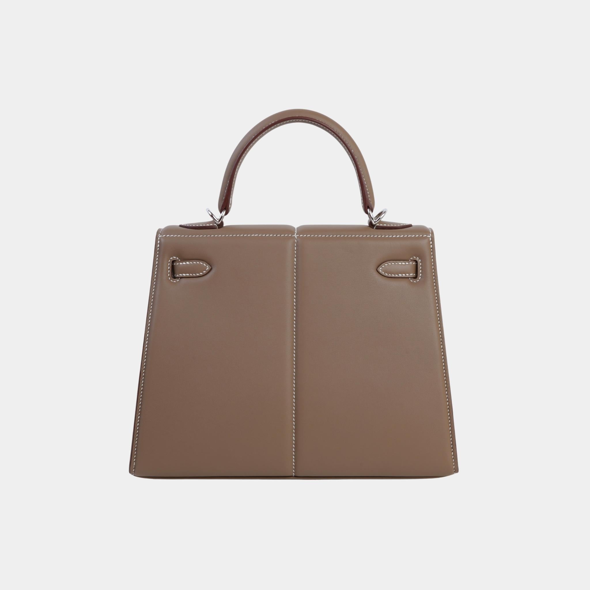 Hermes Kelly 25 Swift Padded Sellier Etoupe PHW, Back