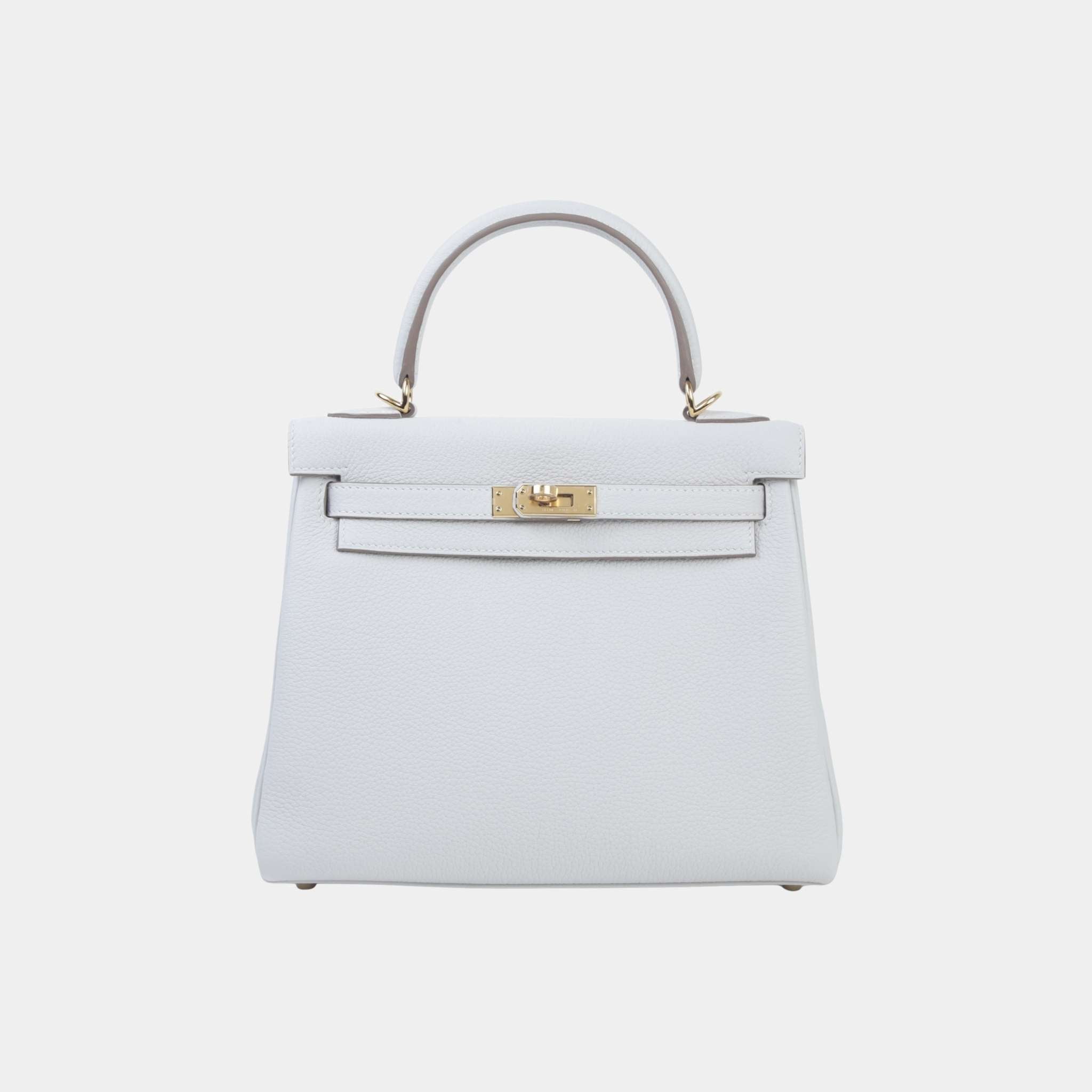 Hermes Kelly 25 Togo Gris Pale GHW, Front