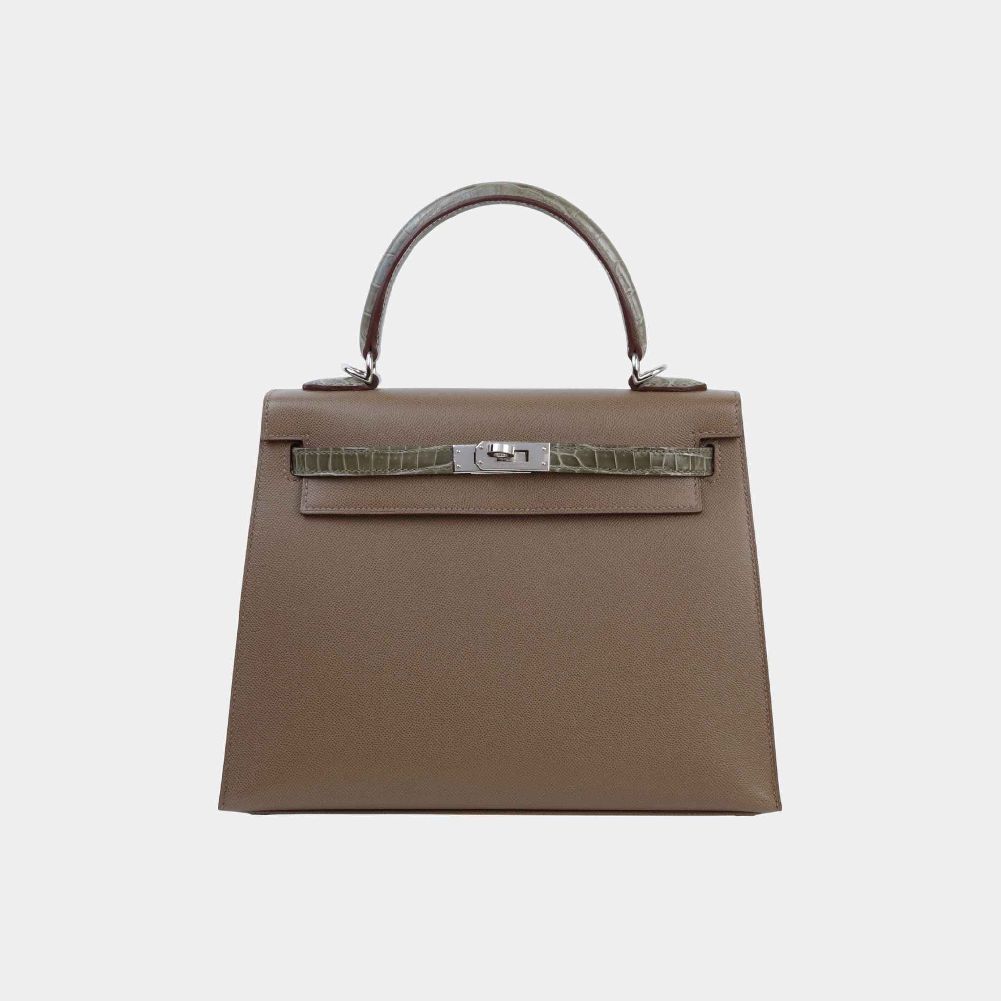 Hermes Kelly 25 Touch Madame-Shiny Niloticus Crocodile Etoupe PHW, Front