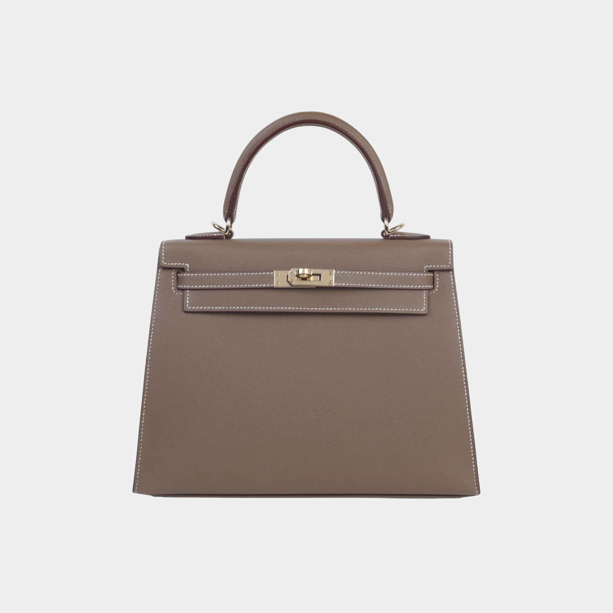Hermes Kelly 25 Verso Madame Sellier Etoupe/Bamboo PBHW, Front