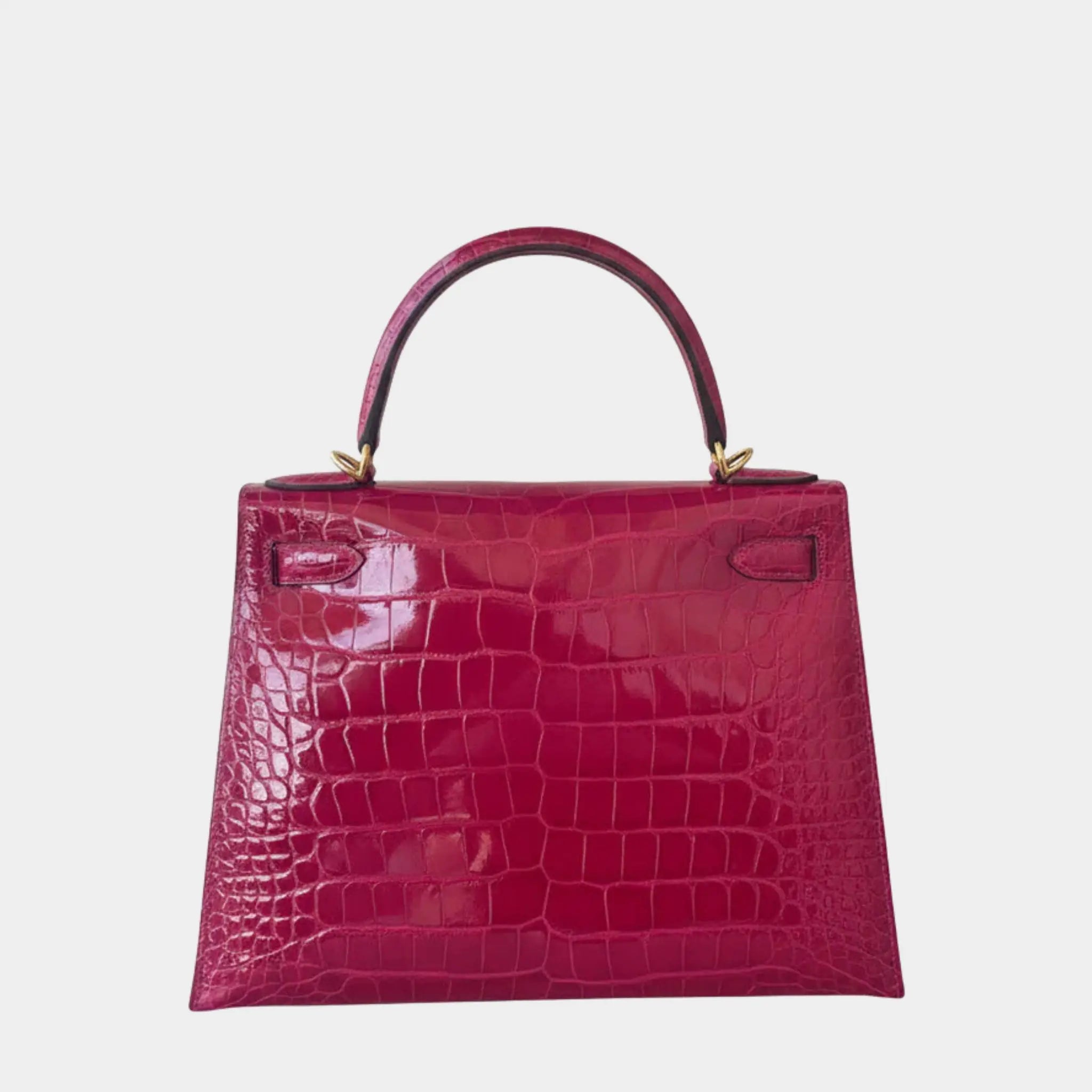 Hermes Kelly 28 Alligator Mississippiensis Lisse Rose Pourpre GHW, Back