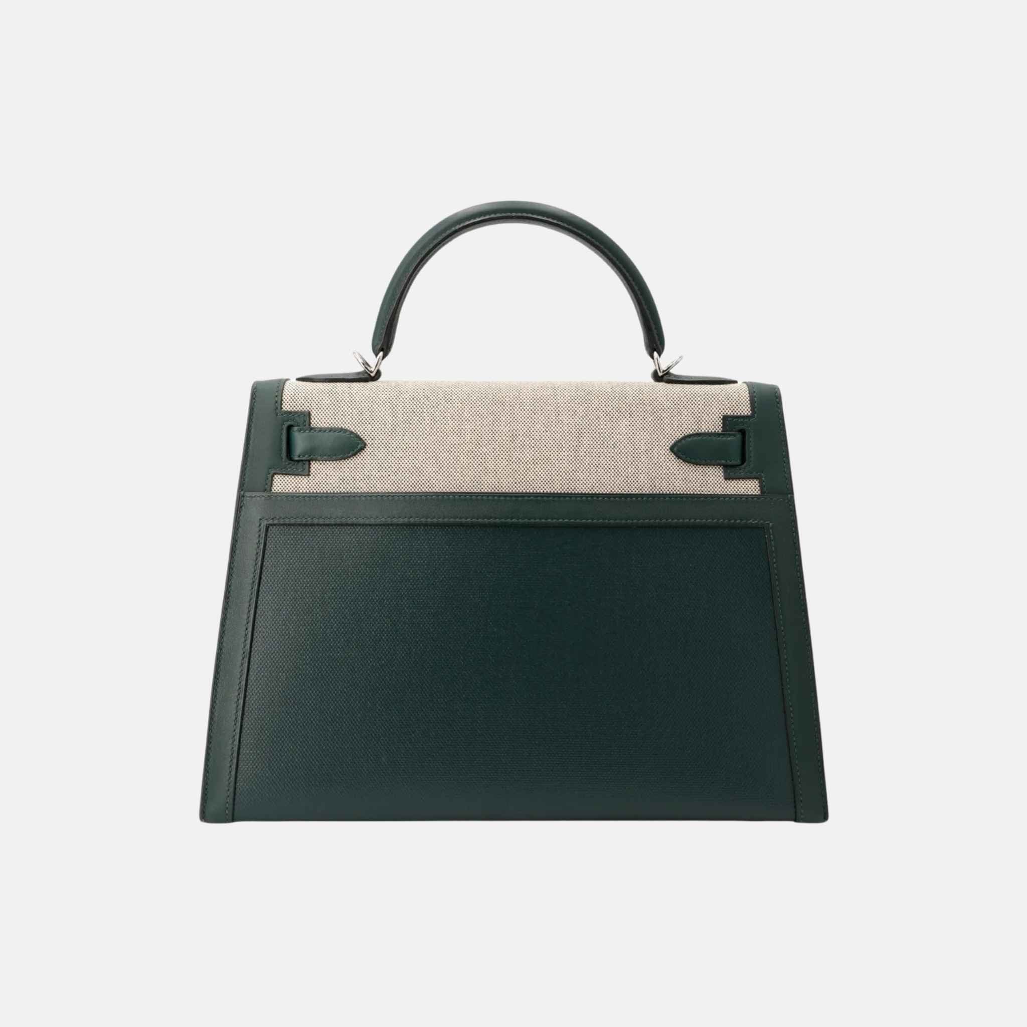 Hermes Kelly 32 Swift Toile Berline Canvas Vert Cypress PHW, Back