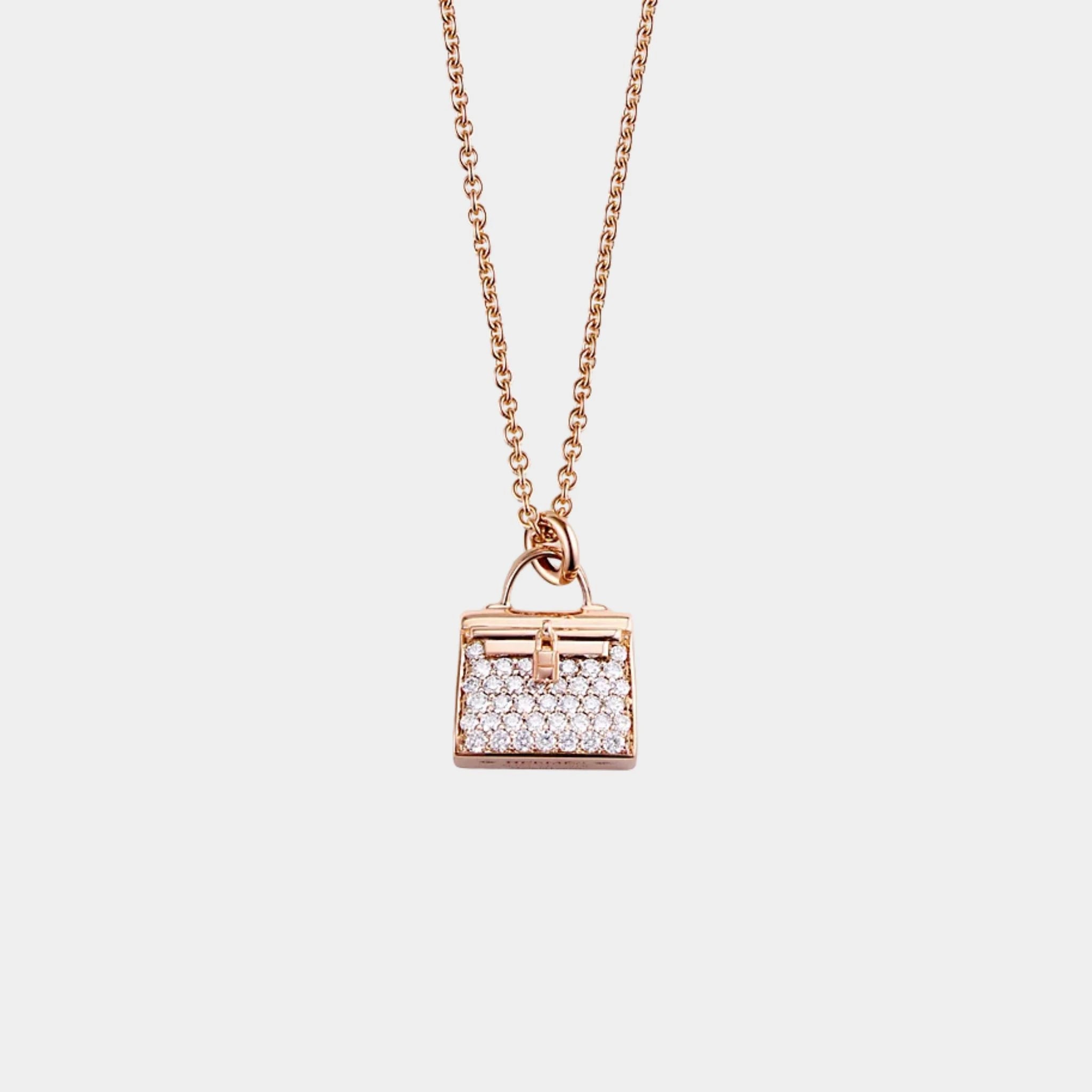 Hermes Kelly Amulets Pendant Rose Gold - Diamonds, Closeup