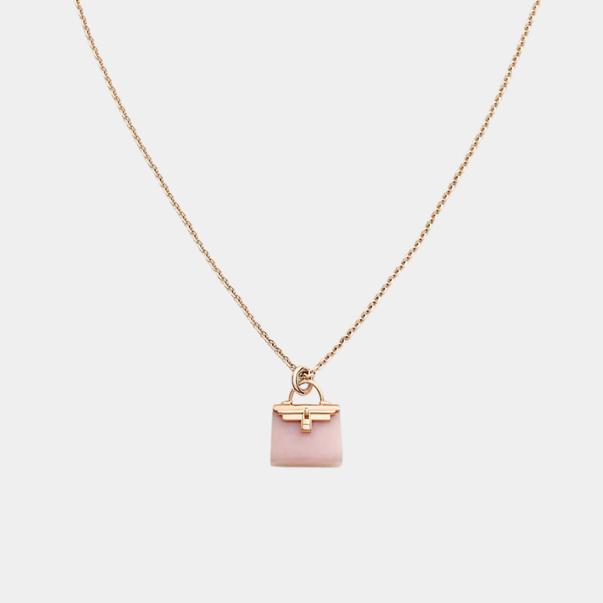 Hermes Kelly Amulets Pendant Rose Gold - Pink Opal, Closeup