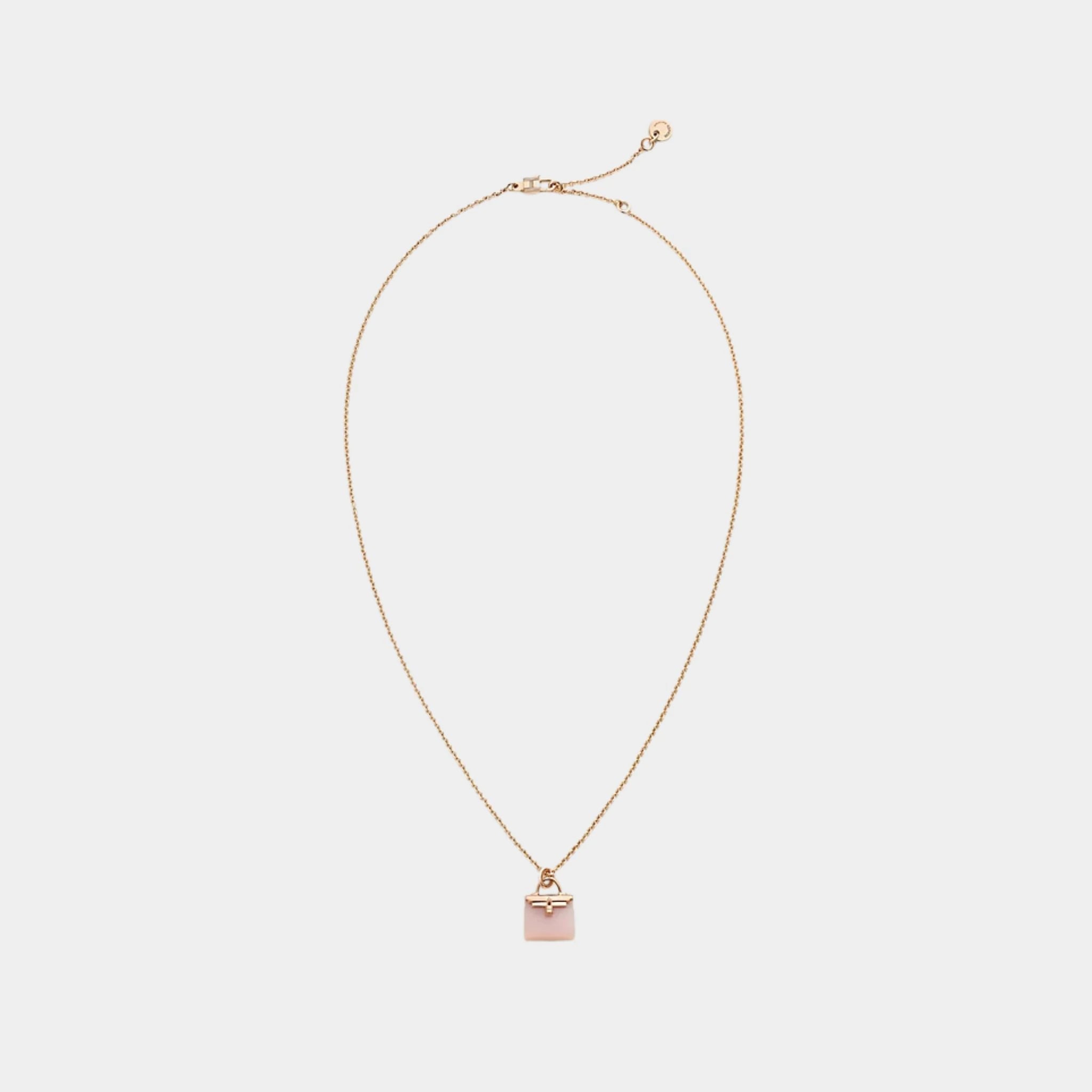 Hermes Kelly Amulets Pendant Rose Gold - Pink Opal, Front