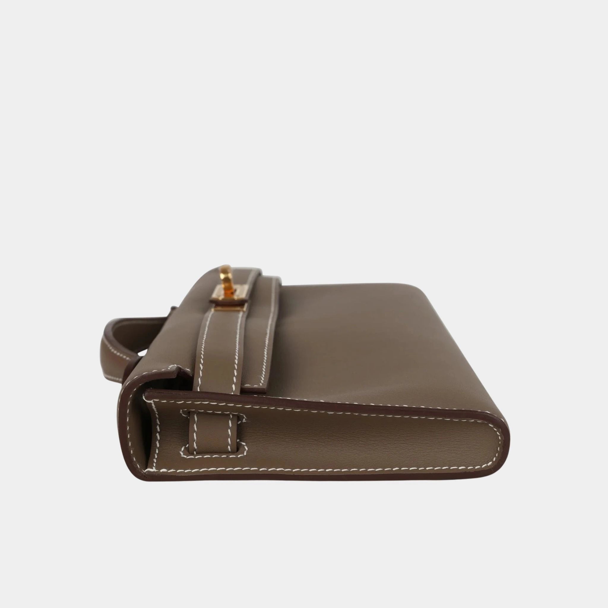 Hermes Kelly Cut Clutch Swift Etoupe GHW