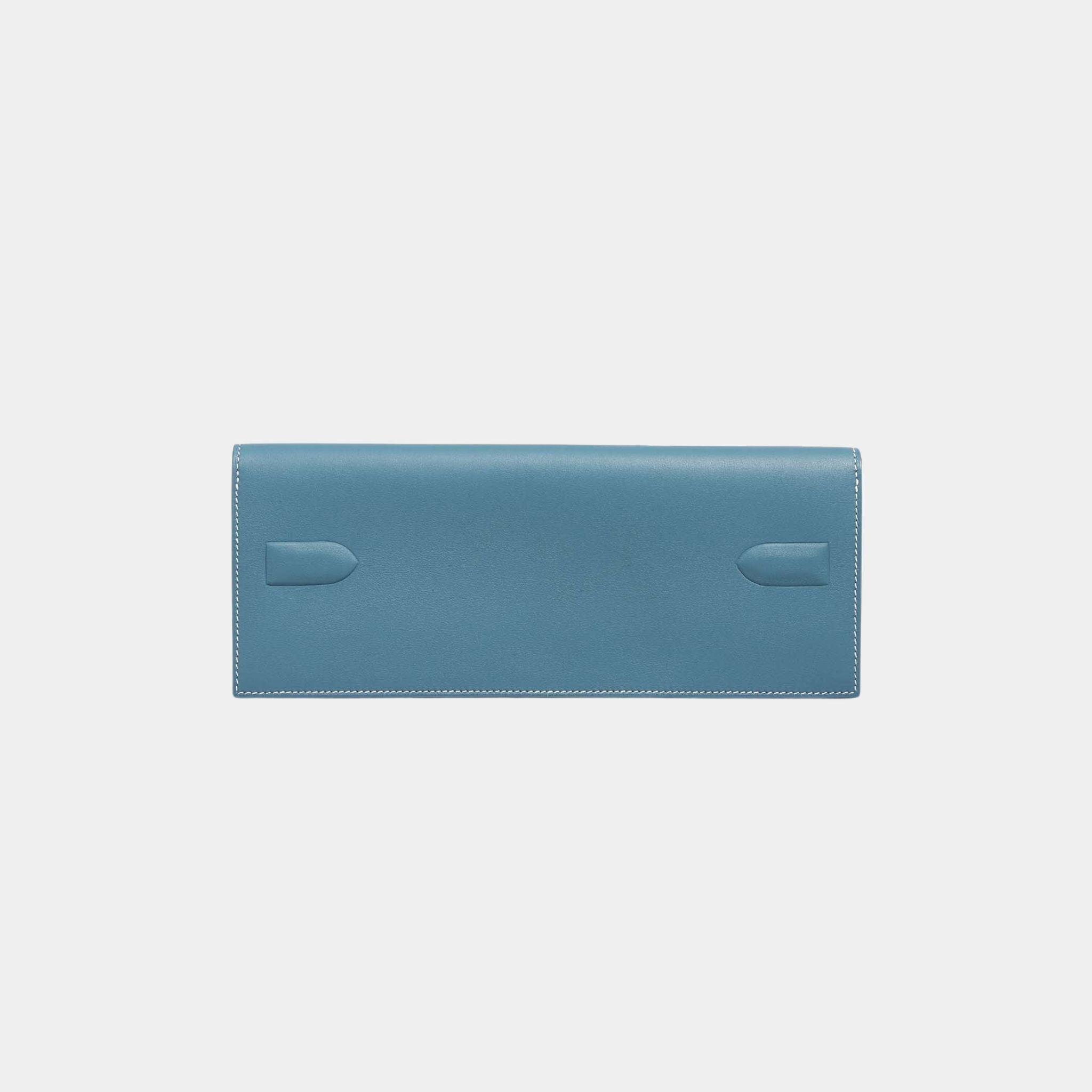 Hermes Kelly Cut Shadow Clutch Swift Bleu Jean, Back