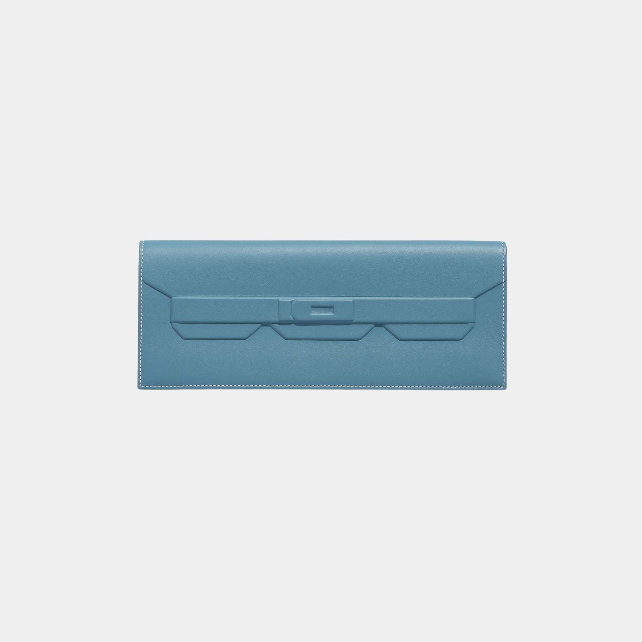 Hermes Kelly Cut Shadow Clutch Swift Bleu Jean, Front