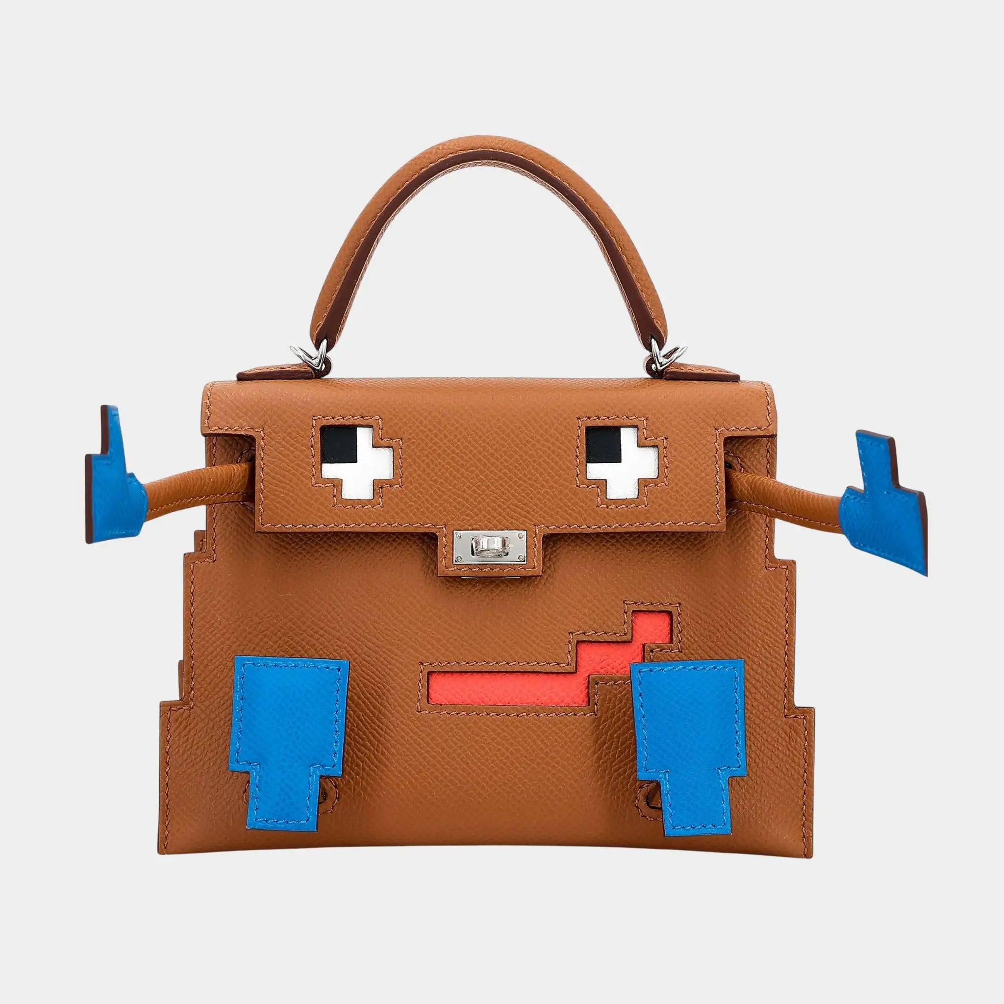 Hermes Kelly Doll Epsom Gold/Bleu Zanzibar/Orange/Jaune Milton PHW, Front