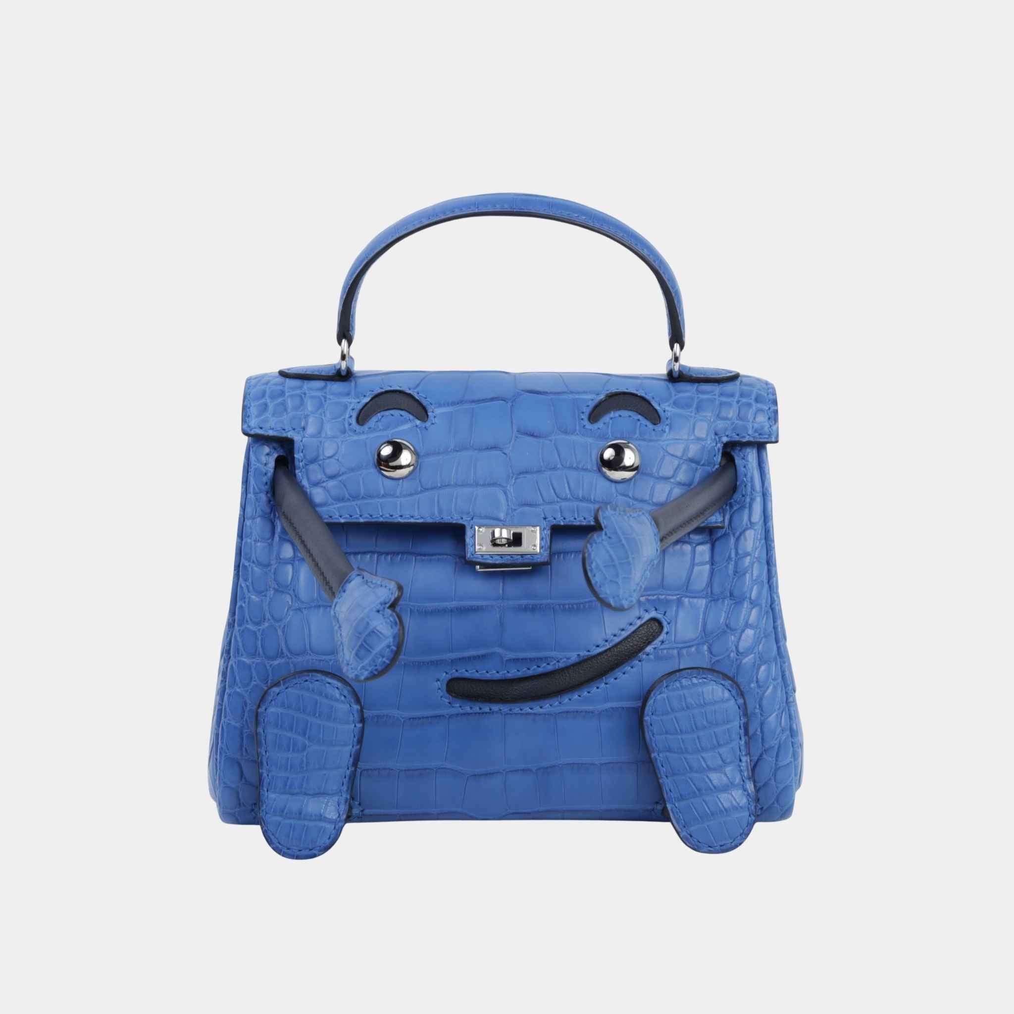 Hermes Kelly Doll Matte Alligator Bleu Zellige PHW, Front