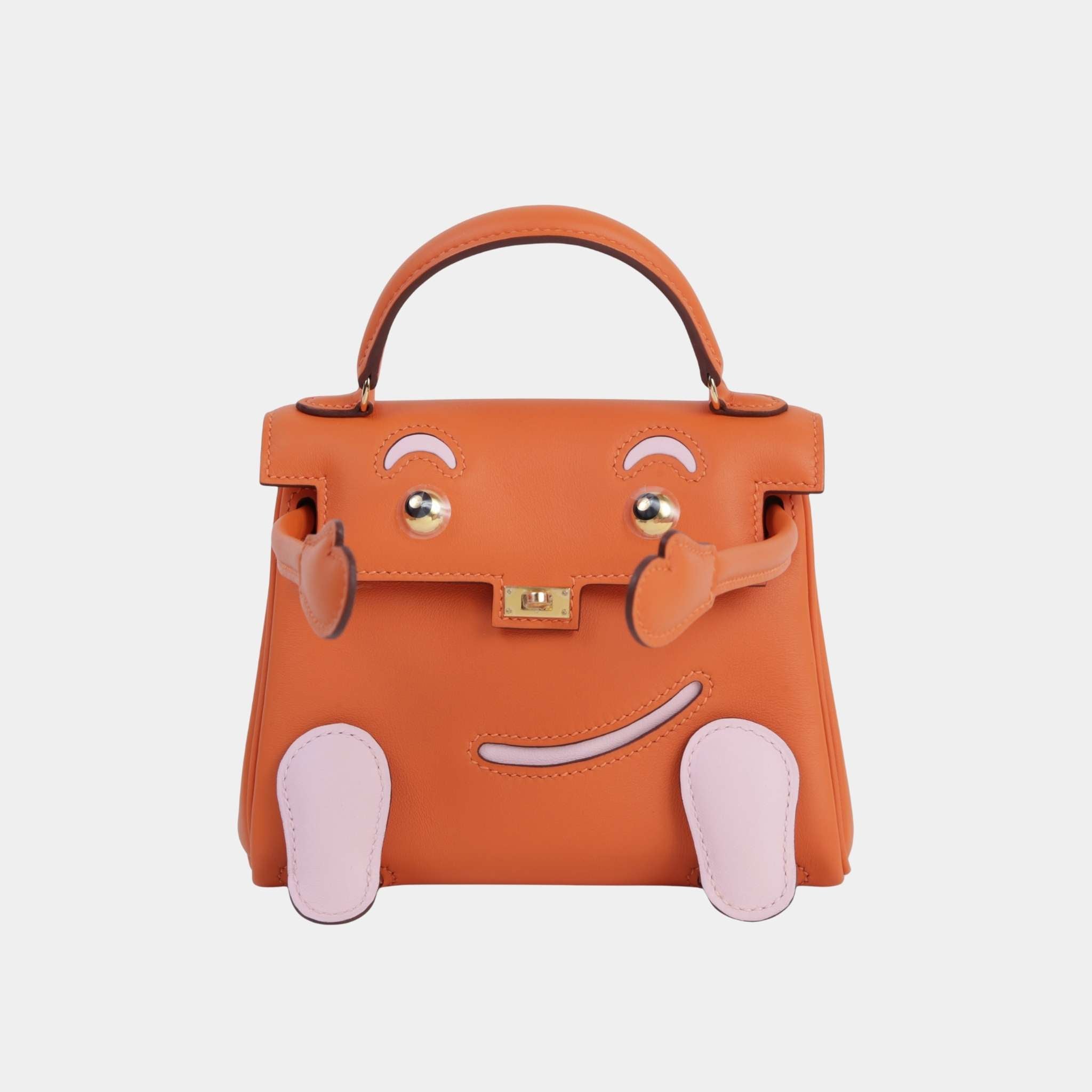 Hermes Kelly Doll Swift Orange/Rose Sakura GHW, Front
