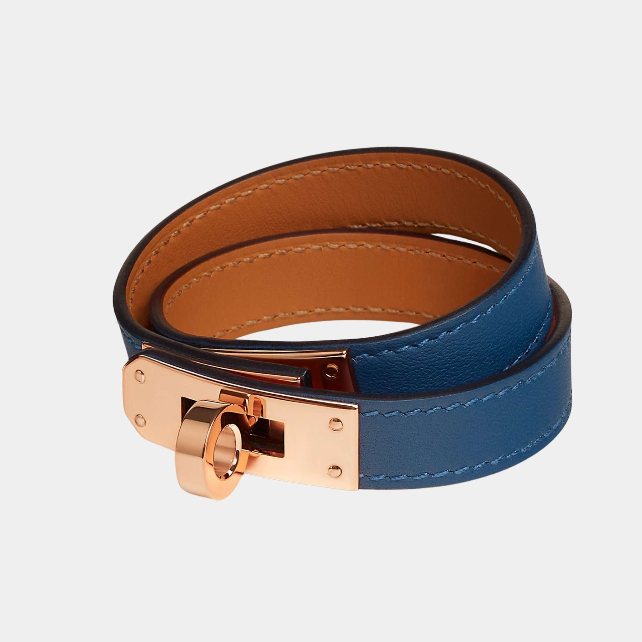 Hermes Kelly Double Tour Bracelet Swift Calfskin, Bleu Tie